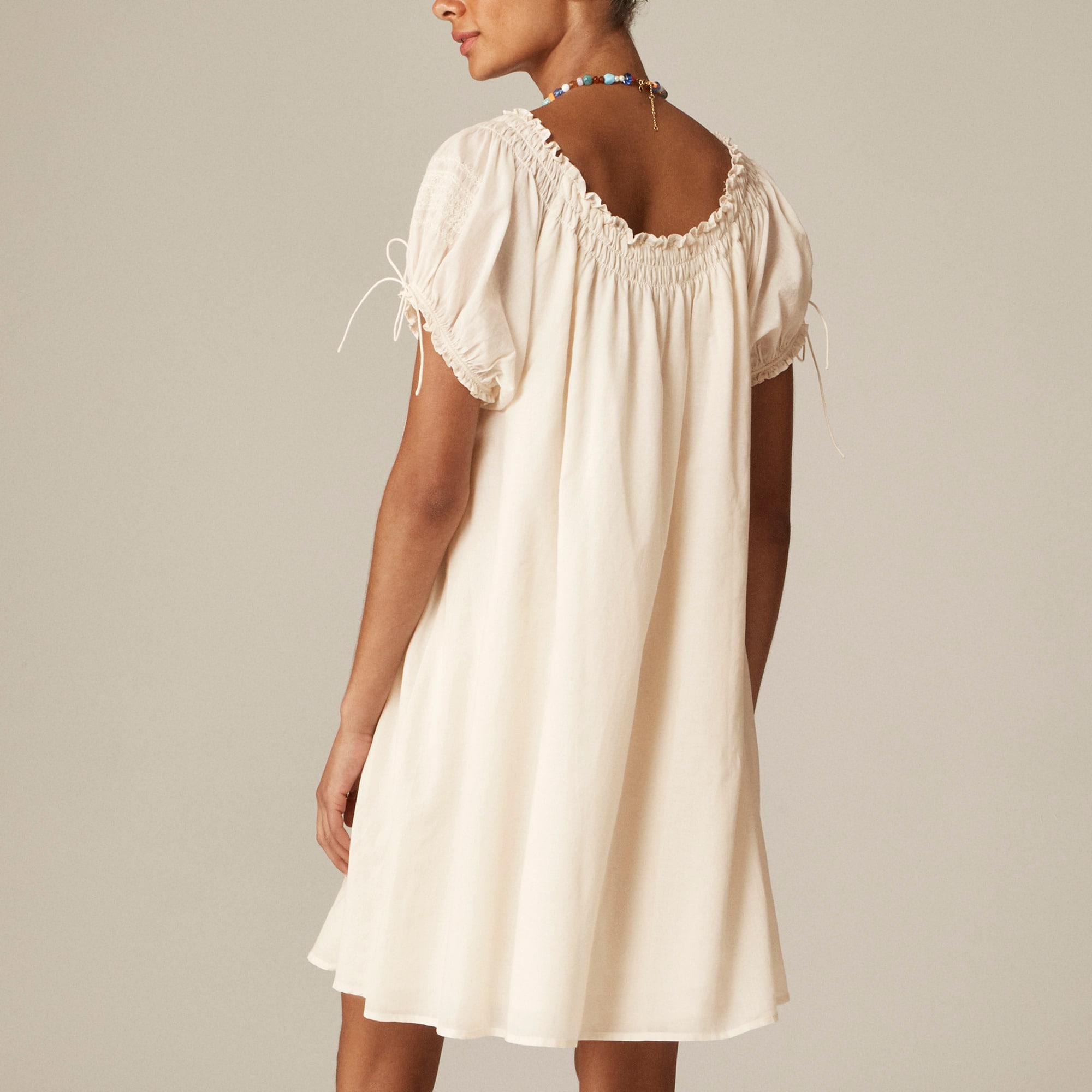 Smocked puff-sleeve mini dress in cotton voile Product Image