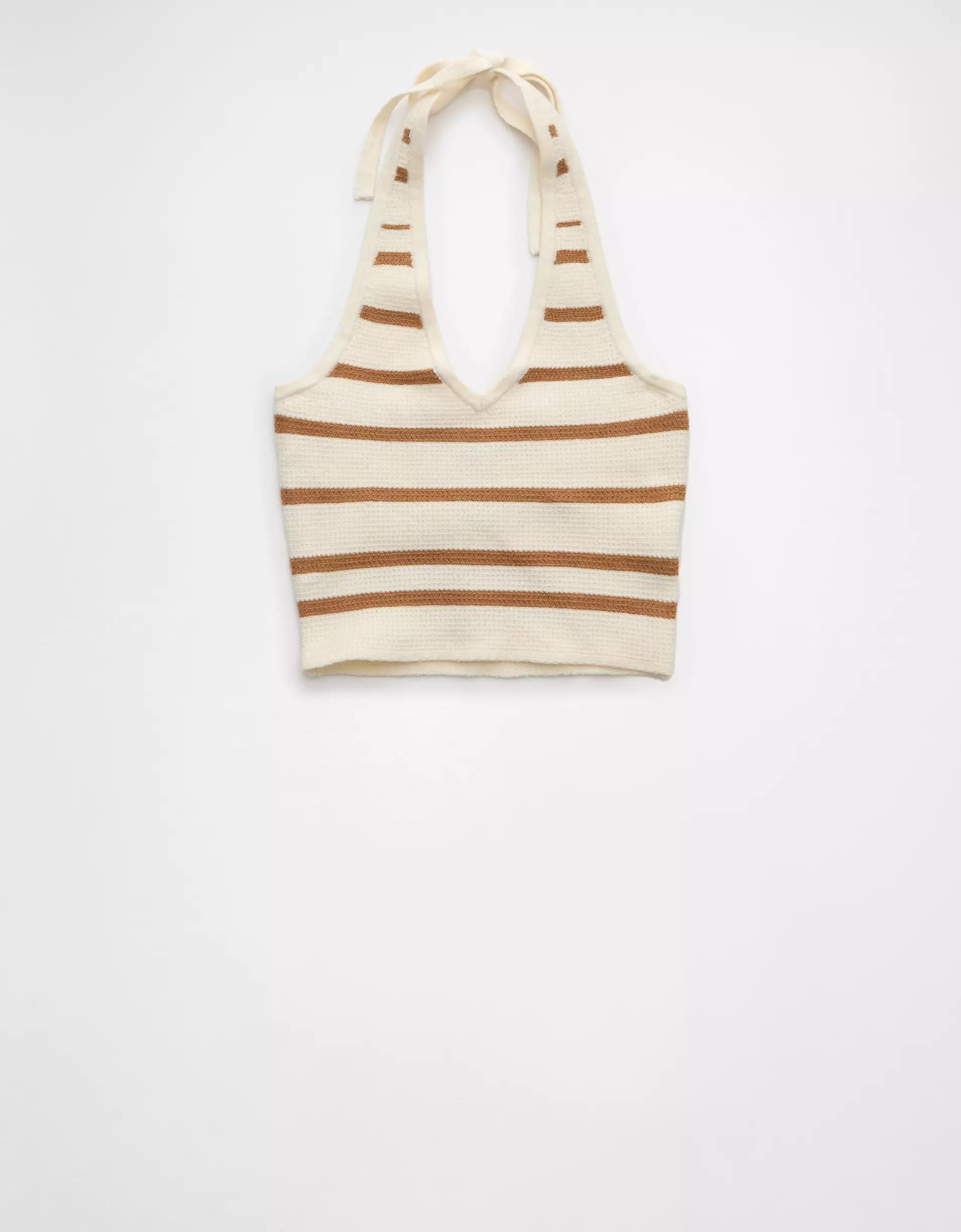 AE Cropped Striped Sweater Halter Top Product Image
