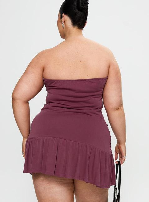 Love Lingers Strapless Mini Dress Burgundy Curve Product Image