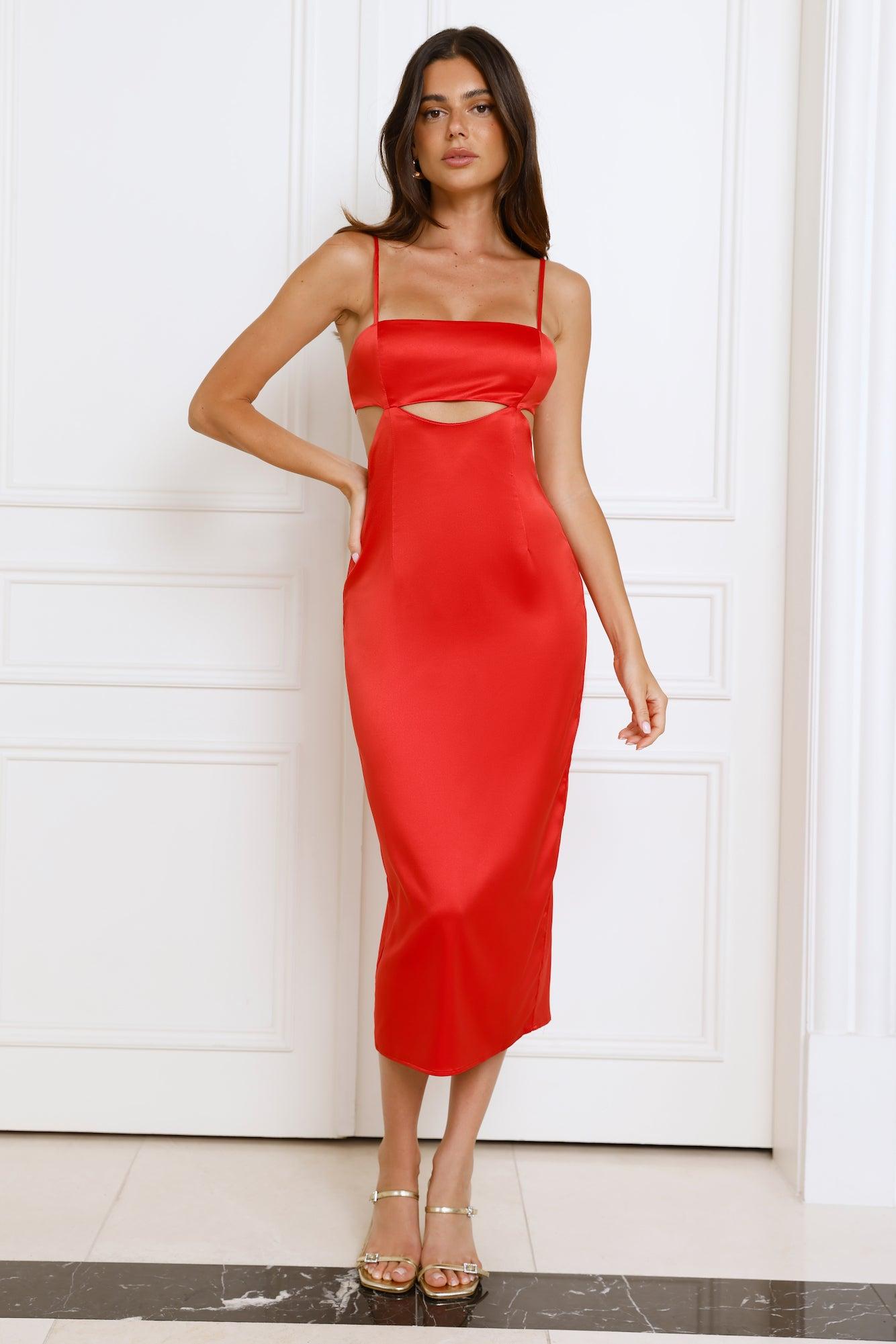 Love Blooms Here Satin Midi Dress Red Product Image