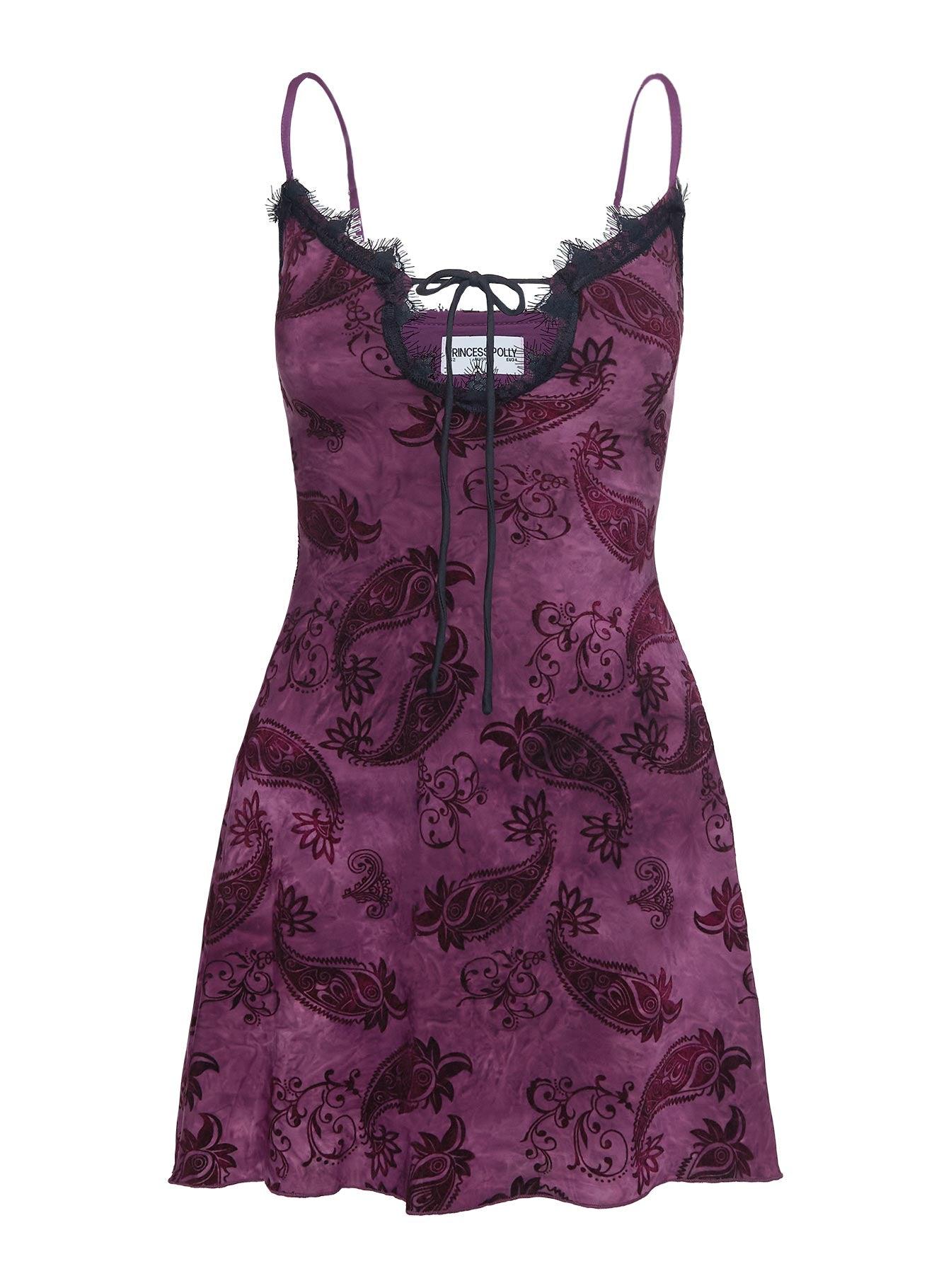 Foliage Lace Cut Out Mini Dress Purple Product Image