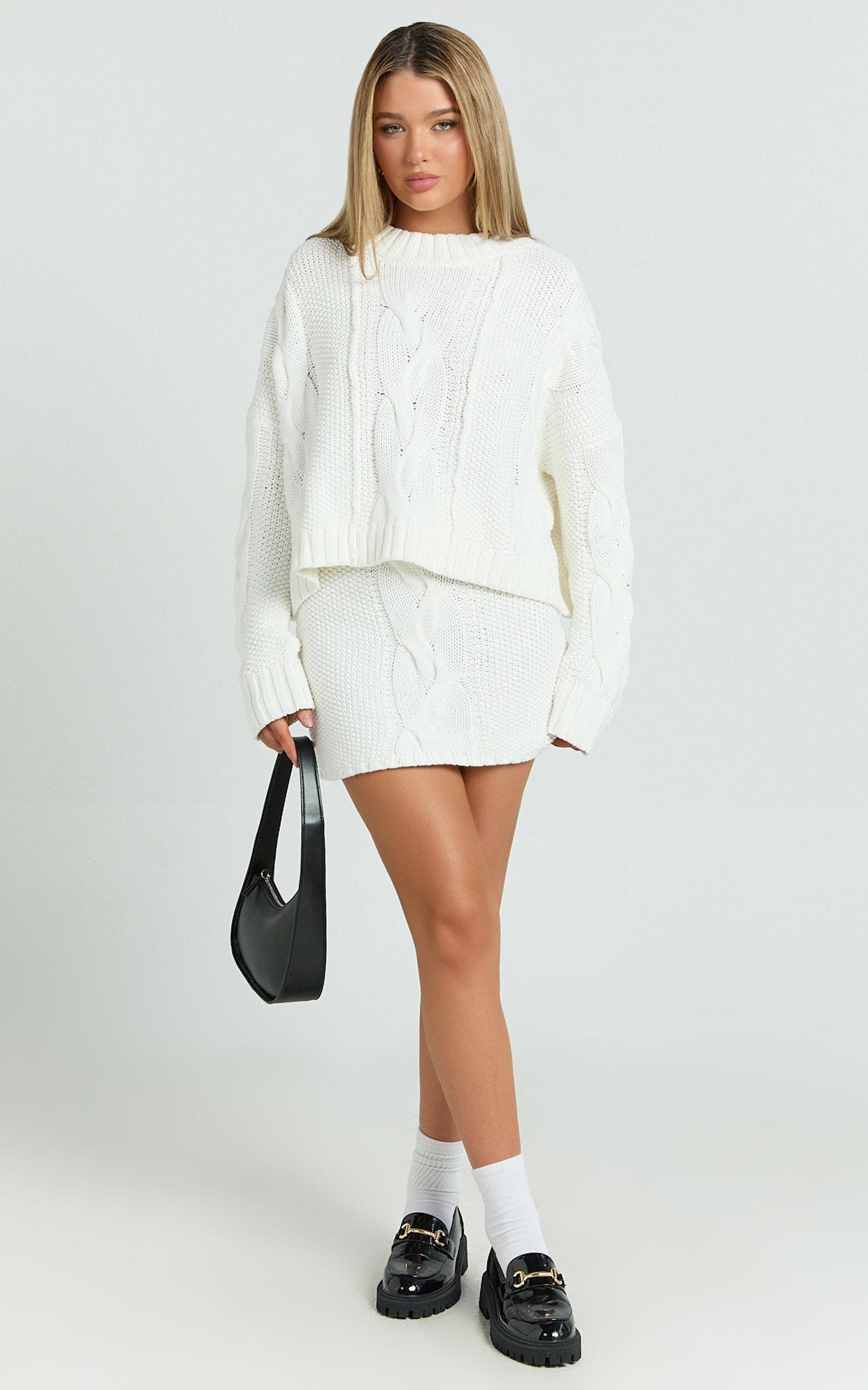 Marge Jumper- Oversized Cable Knit Crew Neck Jumper in White Product Image