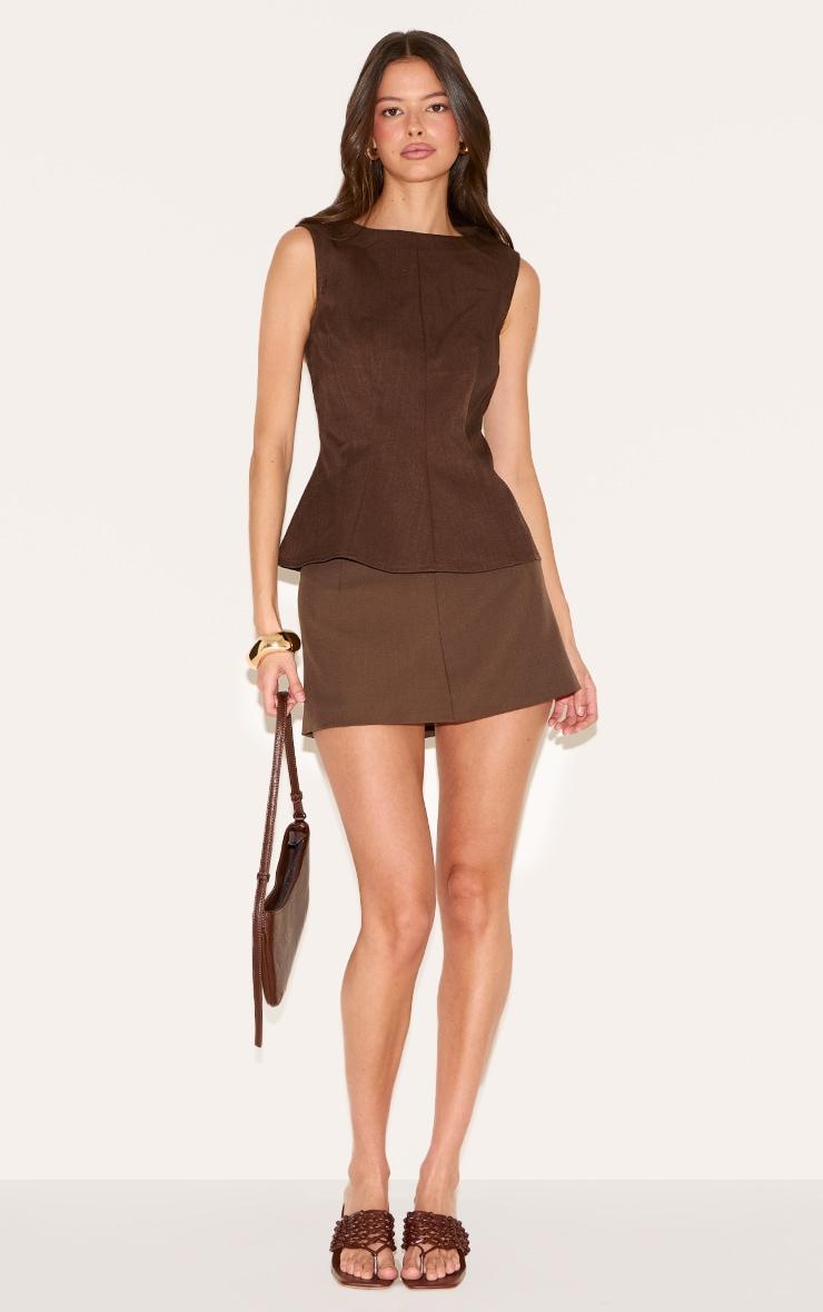 Chocolate Woven Fitted Boatneck Peplum Top Product Image