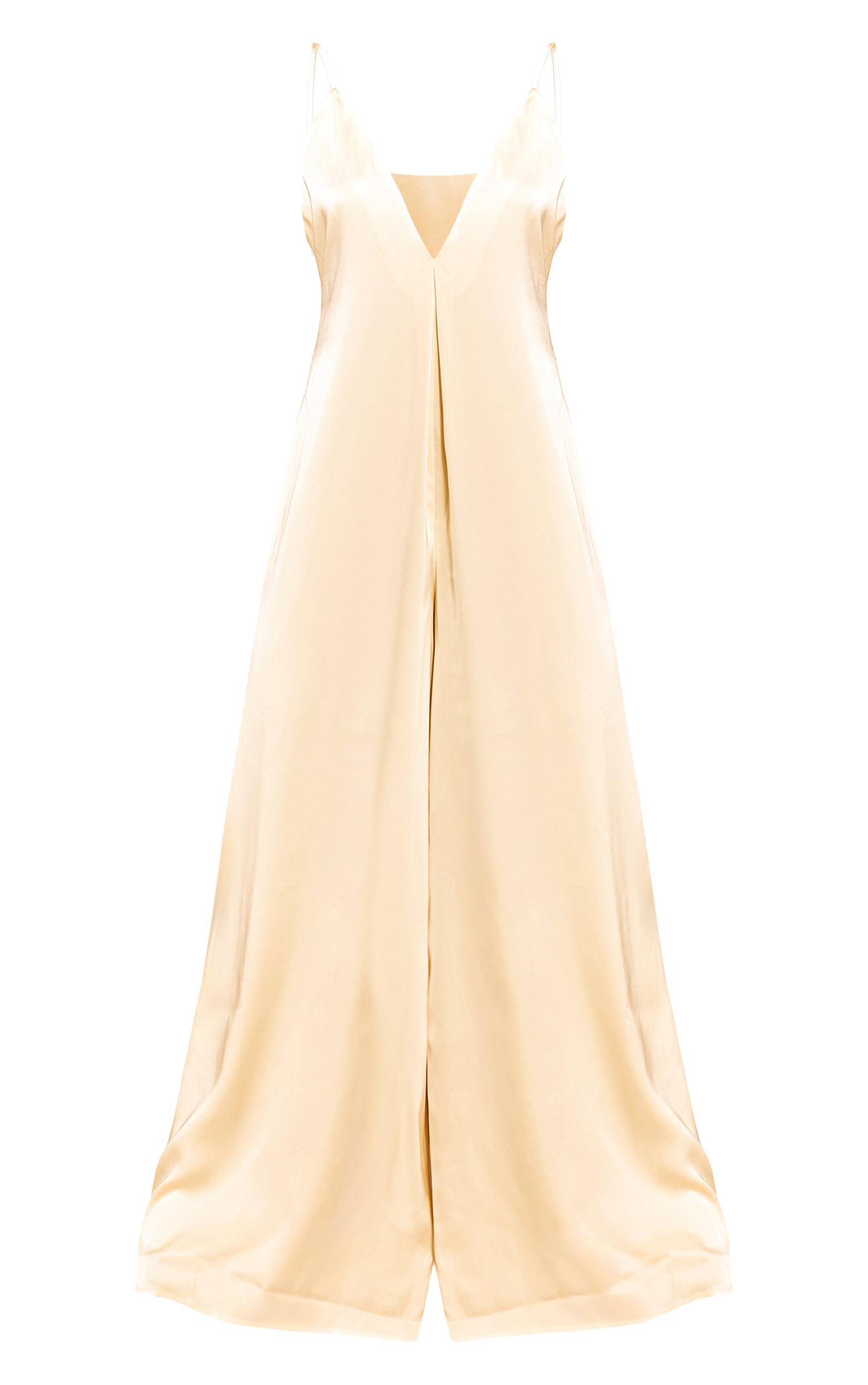 Butter Yellow Satin V Neck Wide Leg Jumpsuit Product Image