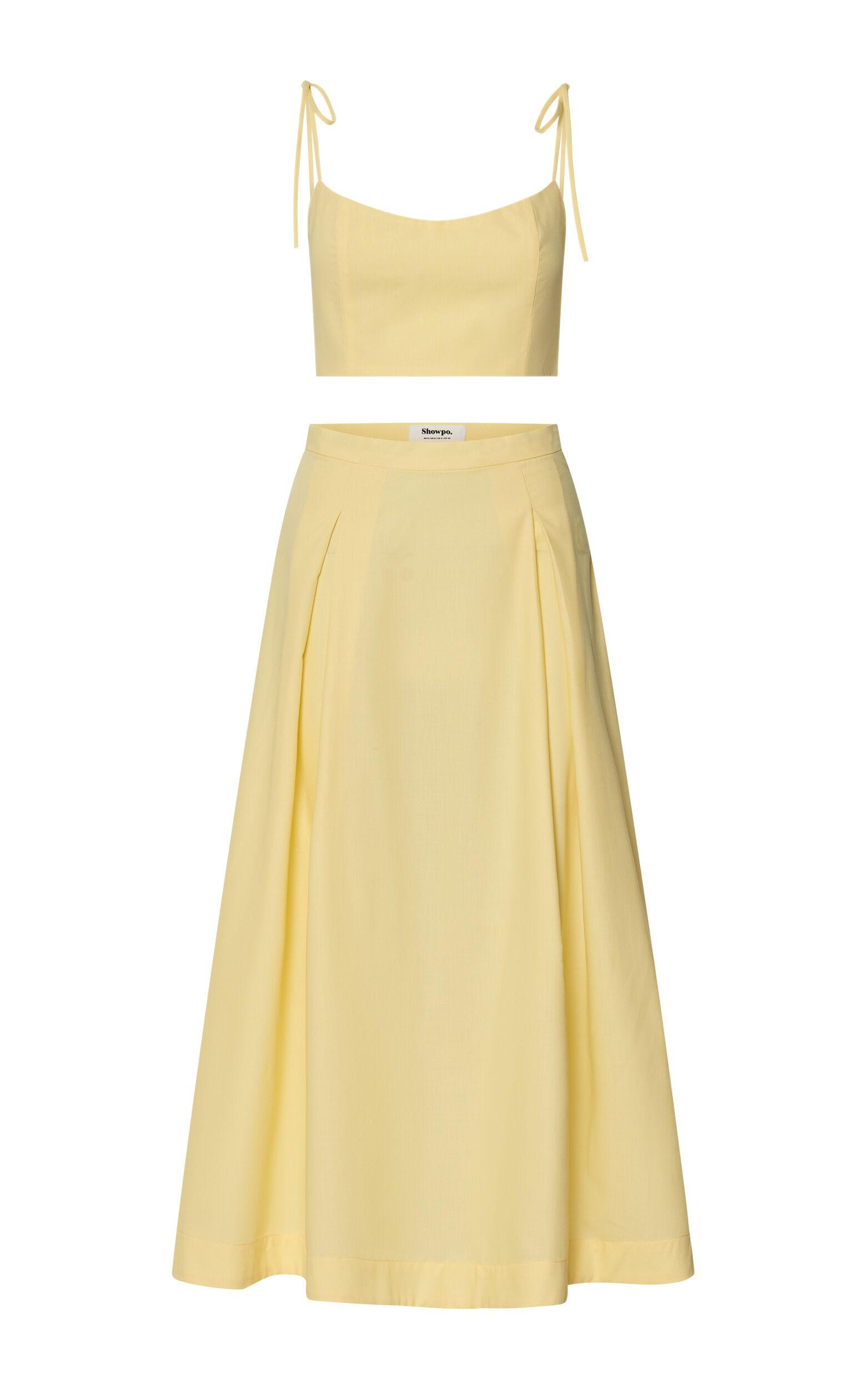 Rosalee Two Piece Set - Strappy Crop Top and High Waisted A Line Midi Skirt Set in Yellow Product Image