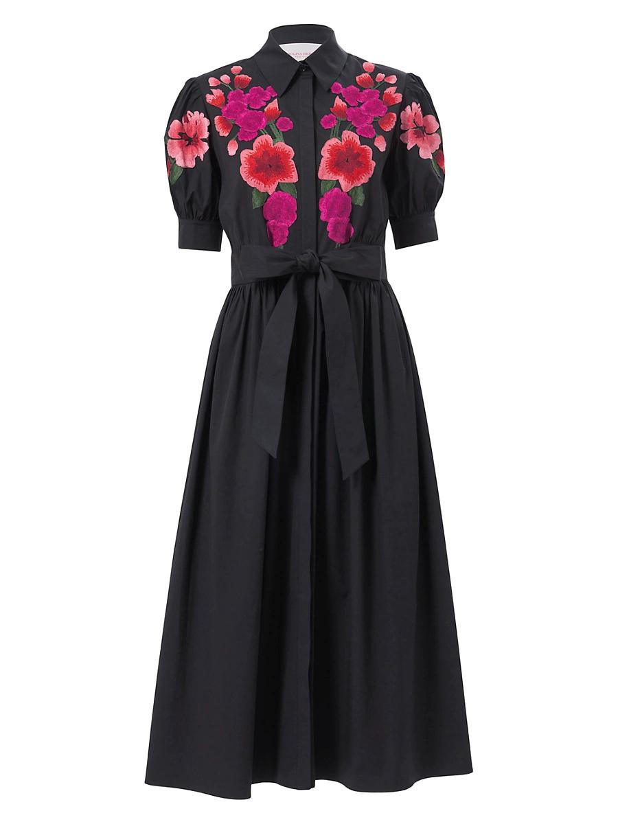 Womens Embroidered Floral Tie-Waist Shirtdress Product Image