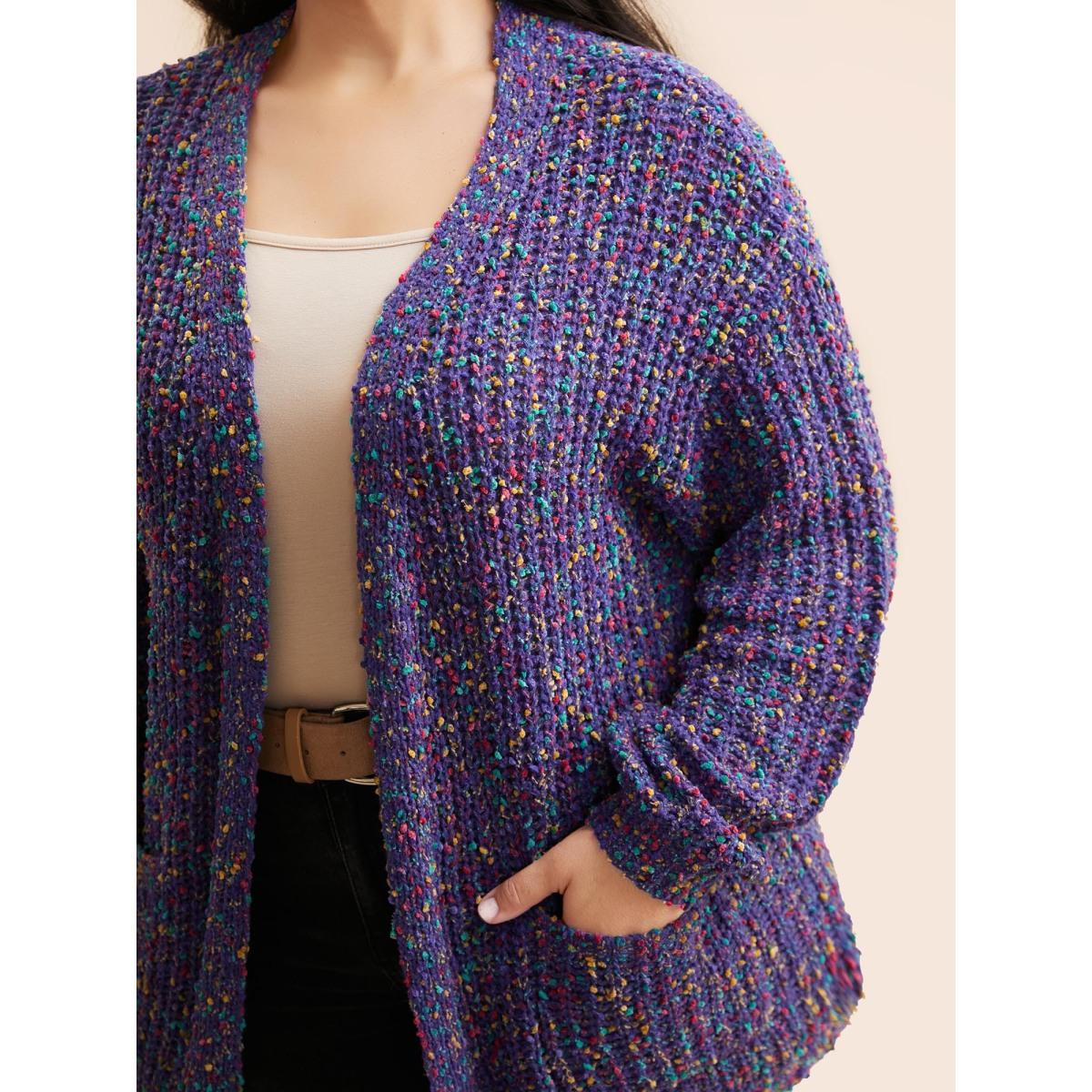 Plus Size Heather Patched Pocket Drop Shoulder Cardigan Deeppurple Women Casual Loose Long Sleeve Everyday Cardigans BloomChic 22-24/3X Product Image