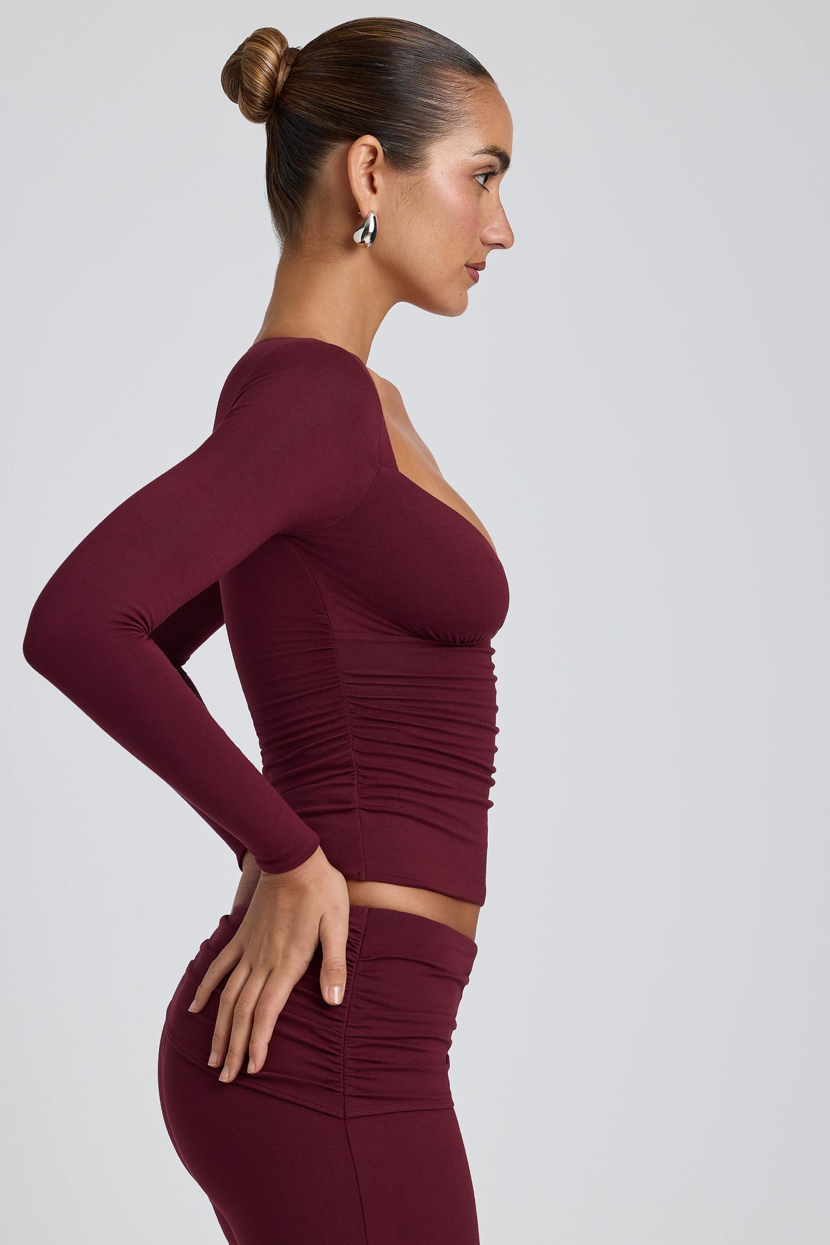 Modal Ruched Long-Sleeve Top in Plum Product Image