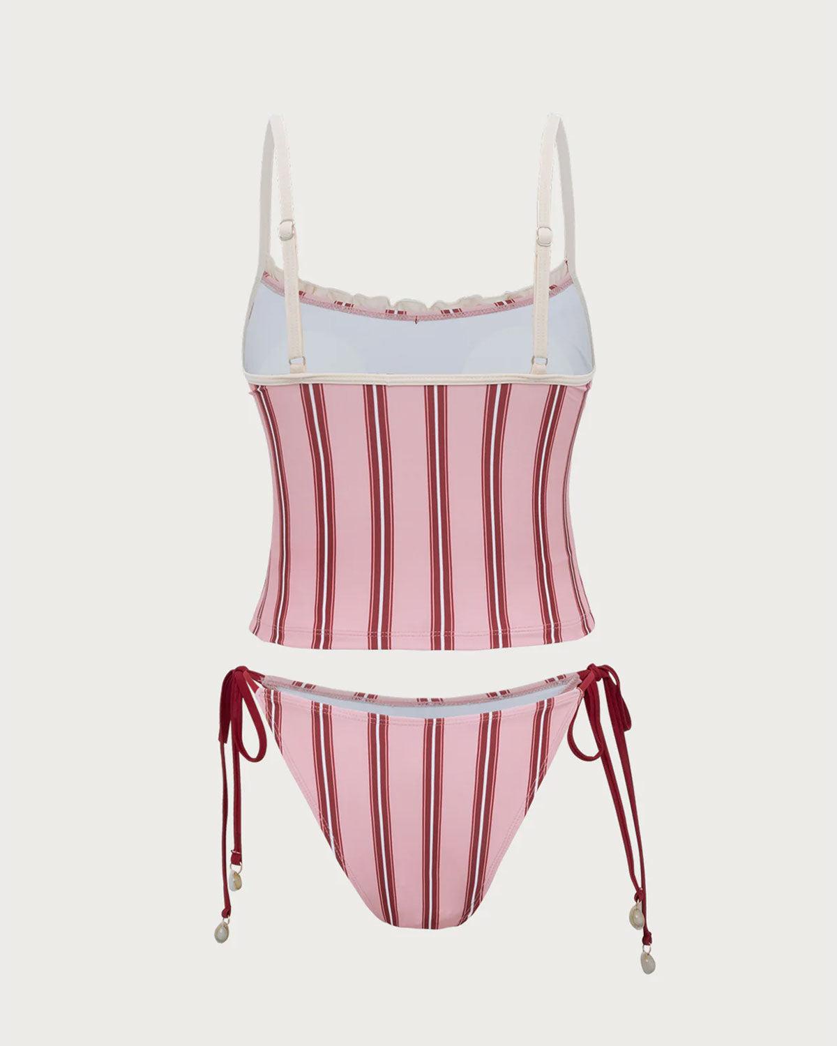 Pink Striped Tankini Swimsuit Product Image
