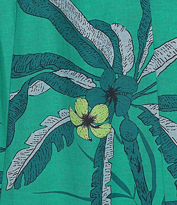 Donna Morgan V-neck Sleeveless Asymmetrical Hem Tropical Print Linen Blend Midi Dress Product Image