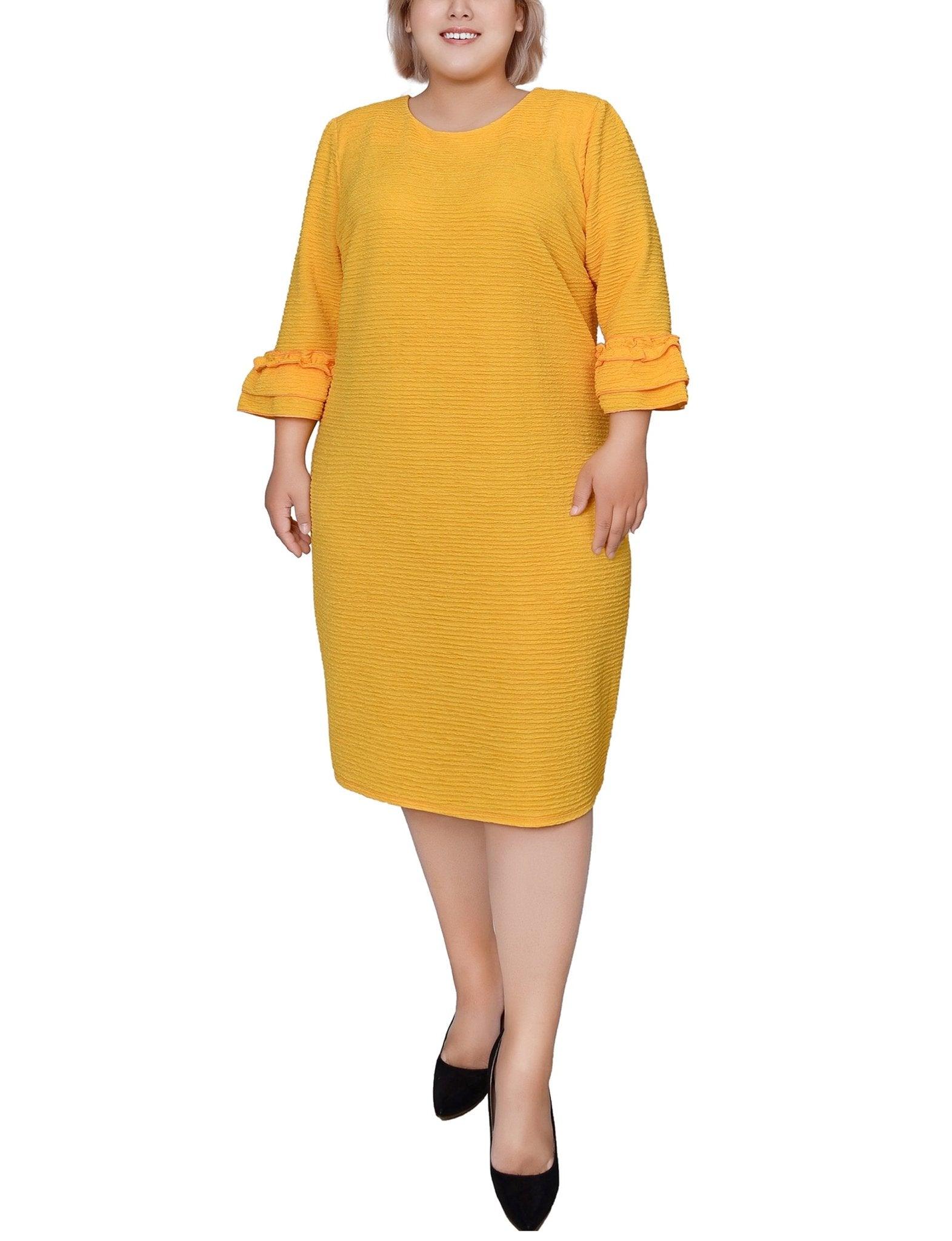 Lemon 3/4 Sleeve Textured Knit Dress - Plus Product Image