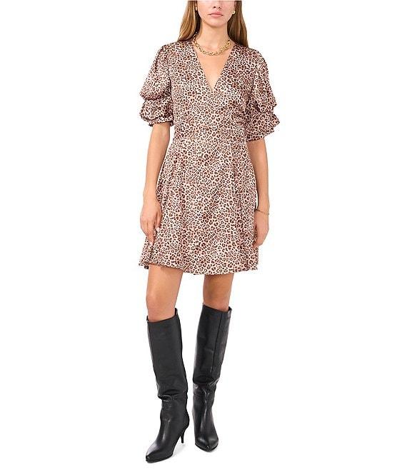 1. STATE Leopard Print Bubble Sleeve Mini Dress Product Image