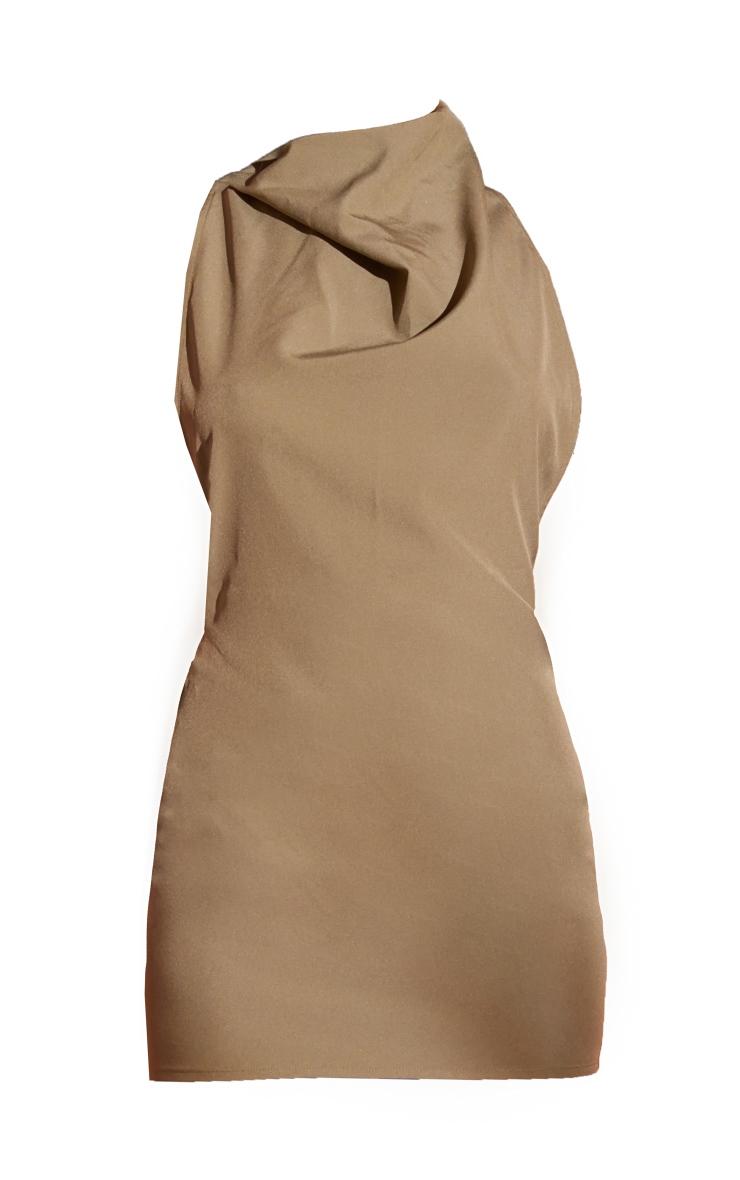 Khaki High Neck Cowl Backless Bodycon Dress Product Image