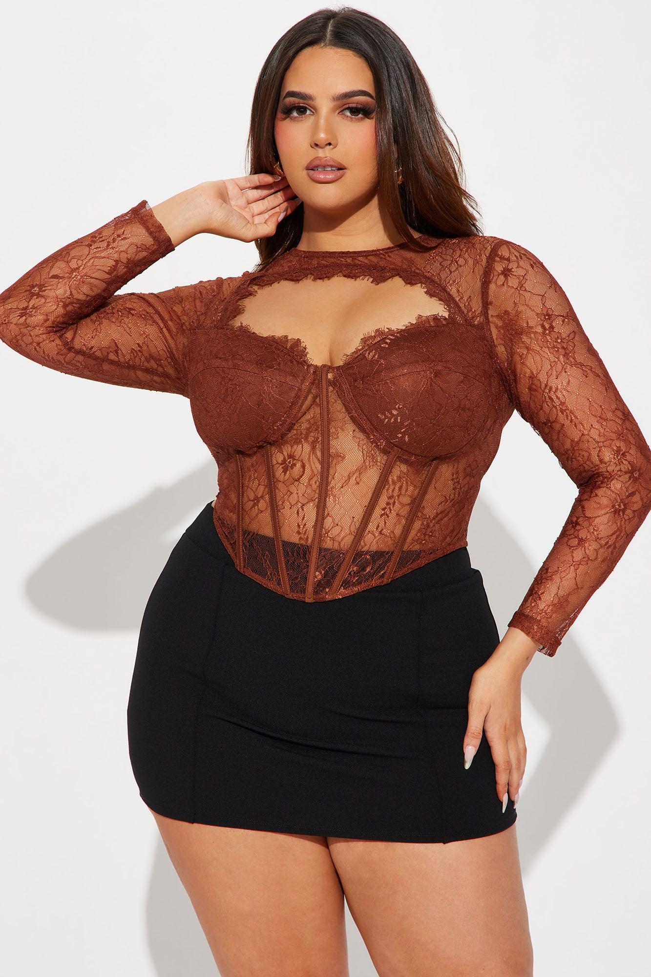 Lingering Feelings Lace Corset Top - Brown Product Image