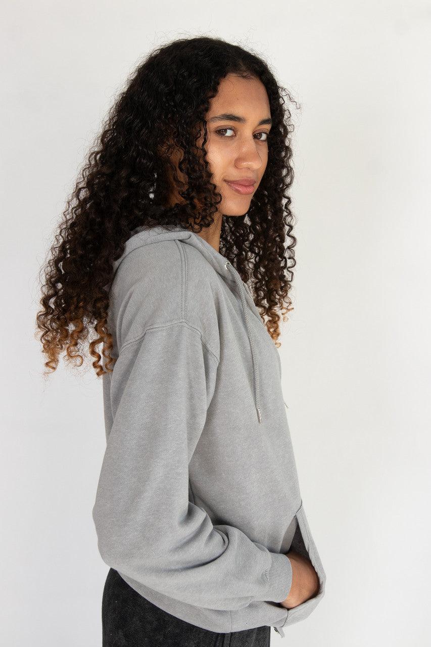 Stone Wash Oversized Zip Up Hoodie Product Image