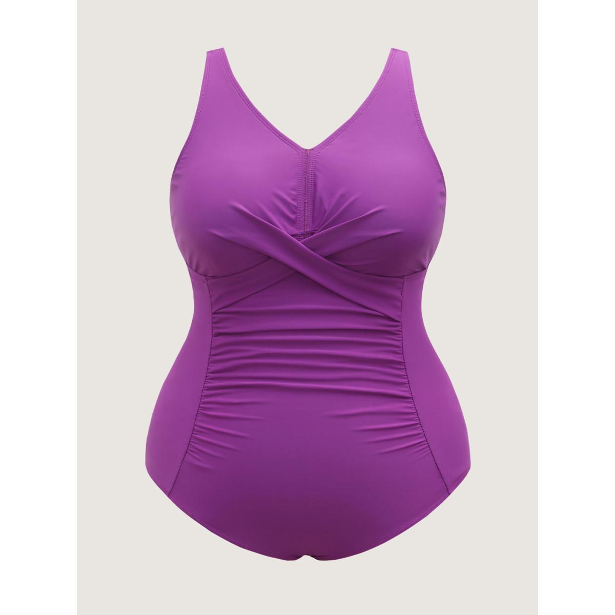 Plus Size Twist Front Ruched One-Piece Swimsuit Women's Swimwear Deeppurplered Beach Twist Curve Bathing Suits High stretch One Pieces BloomChic 26/4X Product Image