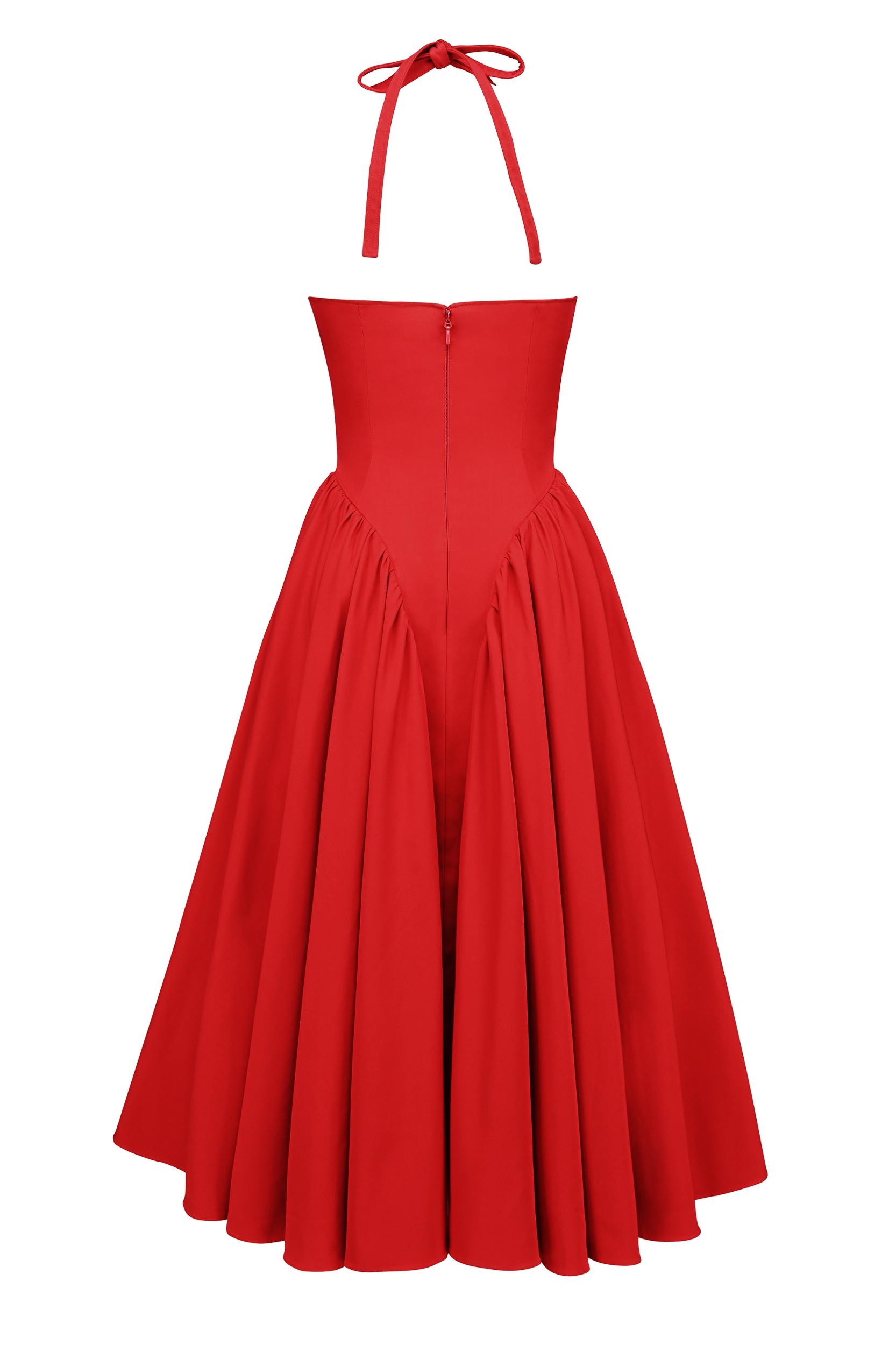 Marilyn  red twill halter midi dress Product Image