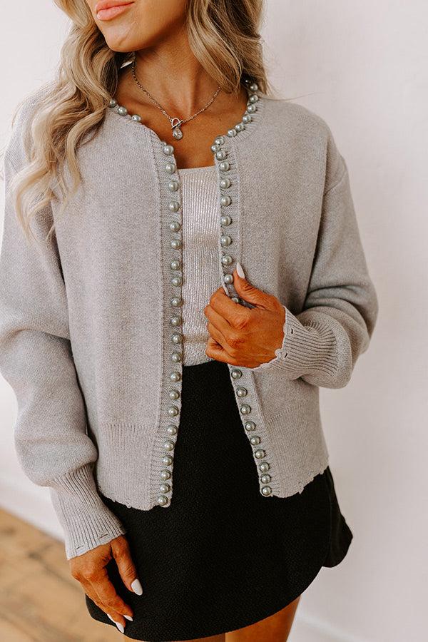 Cue The Chic Pearl Embellished Cardigan in Grey Product Image
