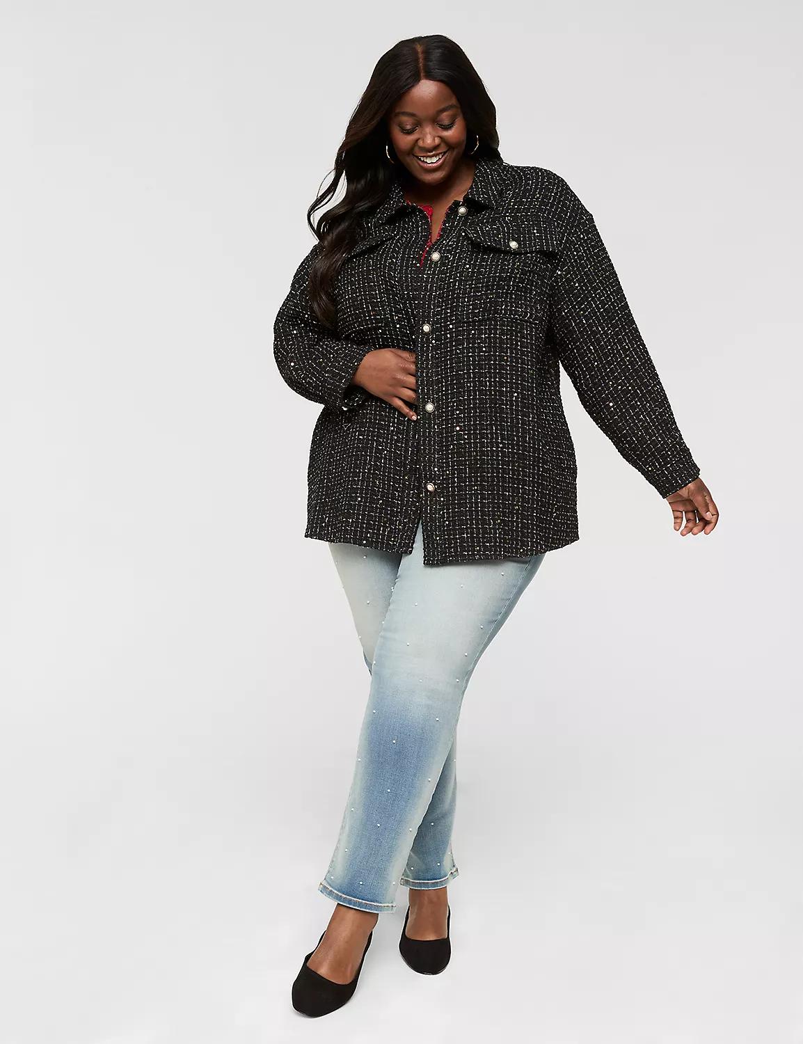 Pull-On Fit High-Rise Pearlized Embellished Straight Jean Product Image