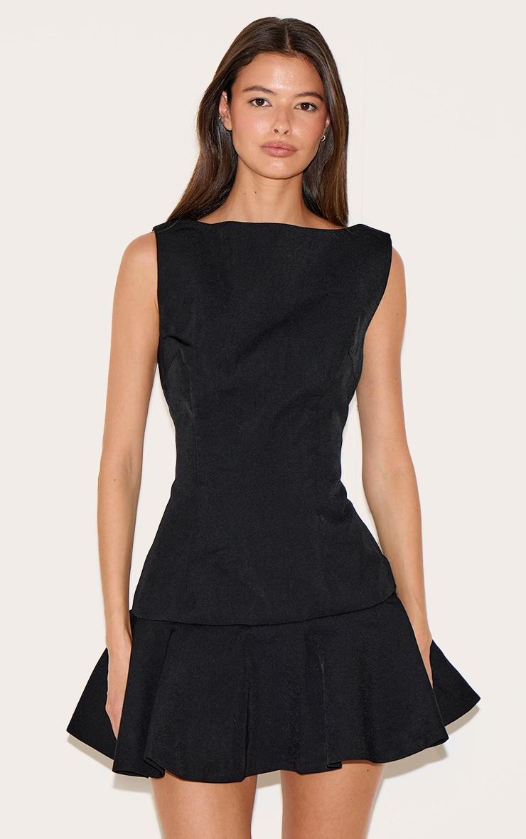 Premium Black Racer Frill Hem Bodycon Dress Product Image