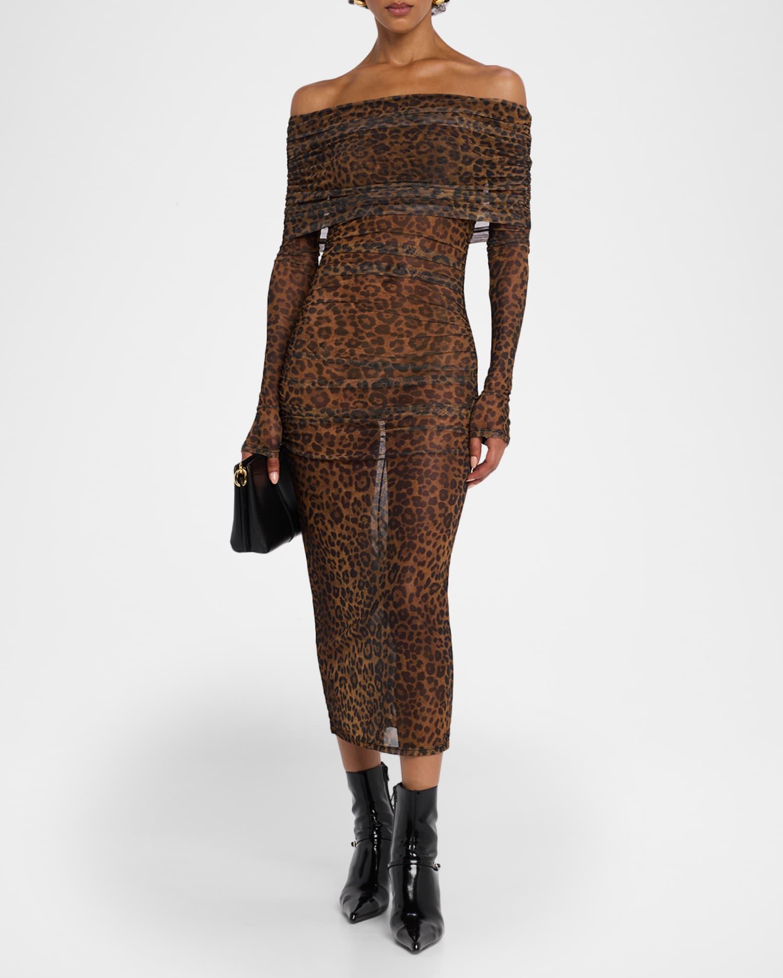Bodycon Leopard-Print Mesh Midi Dress Product Image