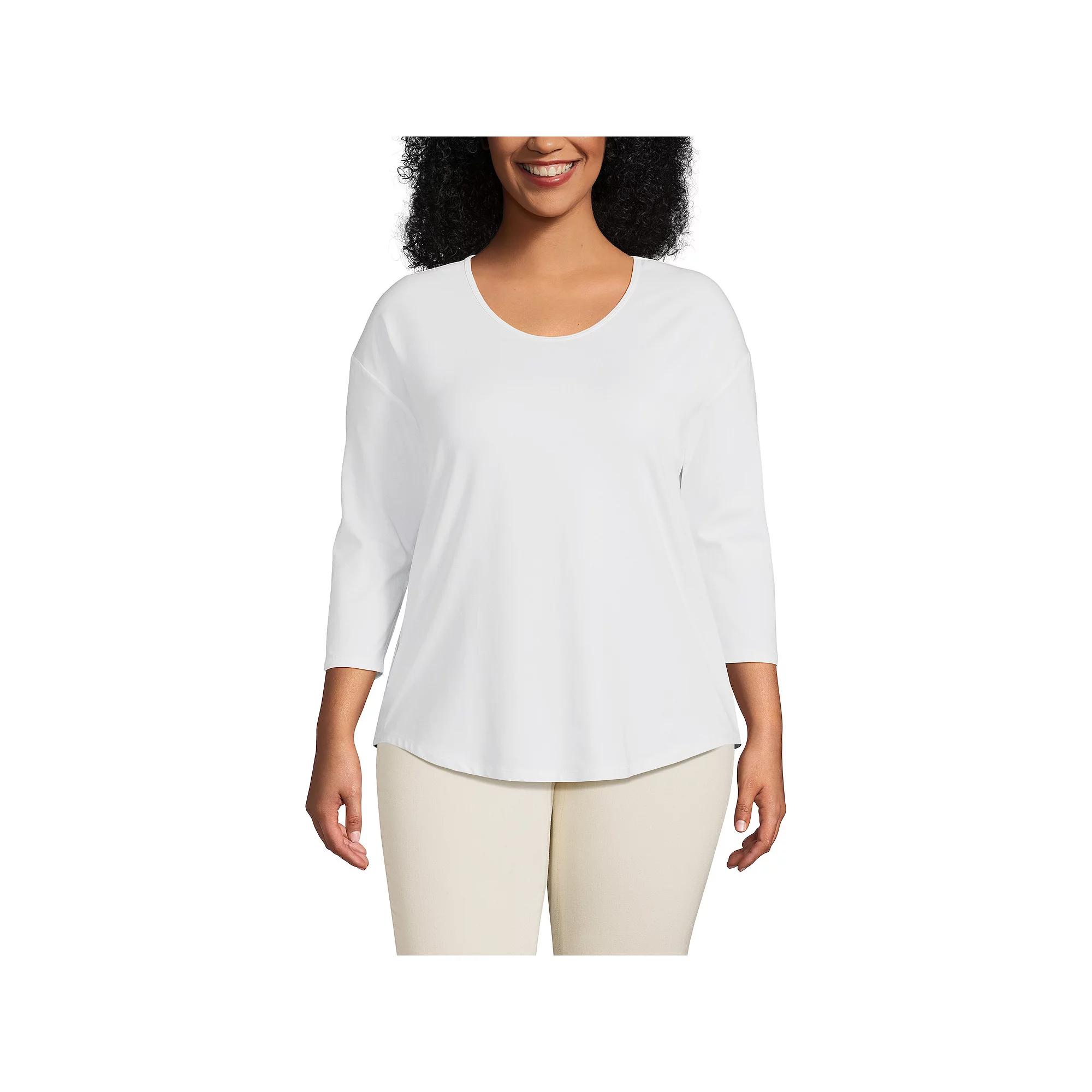 Plus Size Lands' End 3/4 Sleeve Lightweight Jersey Tunic, Women's, Size: 2XL, Pink Rouge Product Image