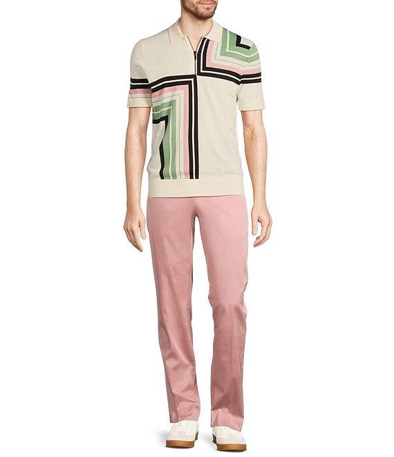Murano From The Garden Collection Miter Stripe Snit Short Sleeve Zip Knit Polo Shirt Product Image