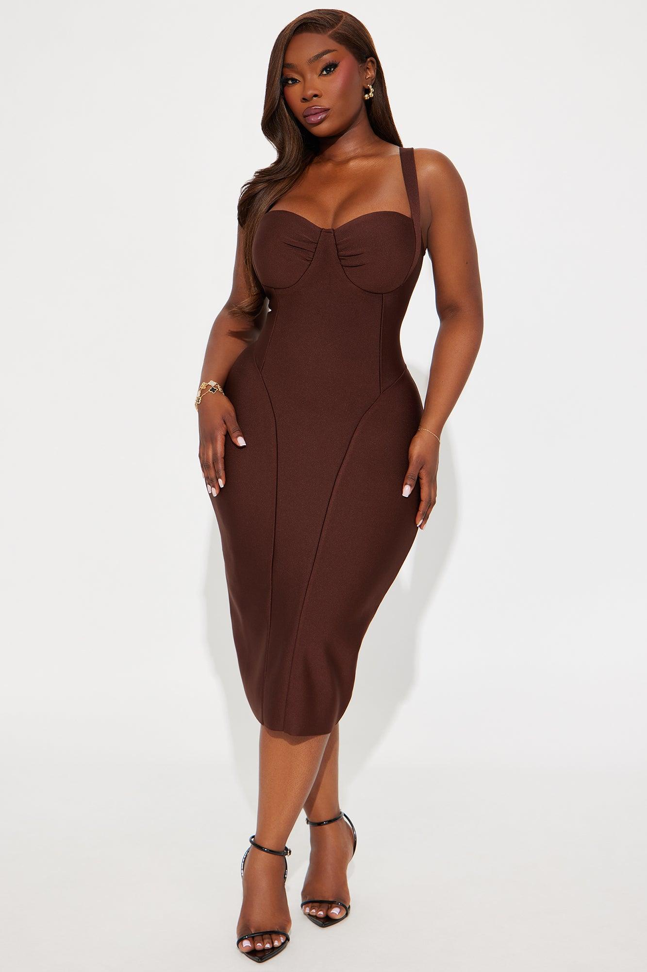Cierra Bandage Midi Dress - Chocolate Product Image