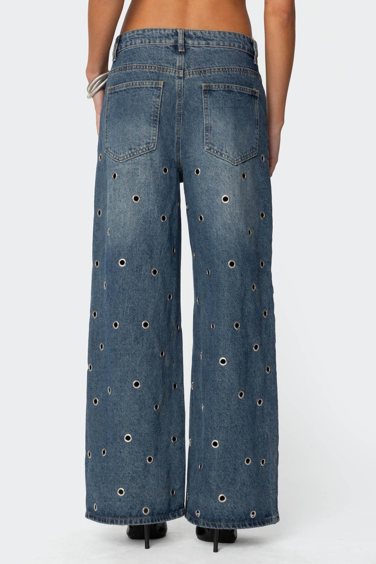 Jainie Grommet Low Rise Baggy Jeans Product Image