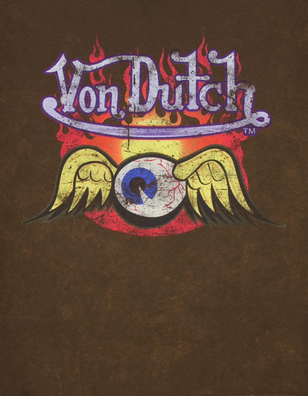 VON DUTCH Flames Mens Cropped Tee - BROWN Product Image