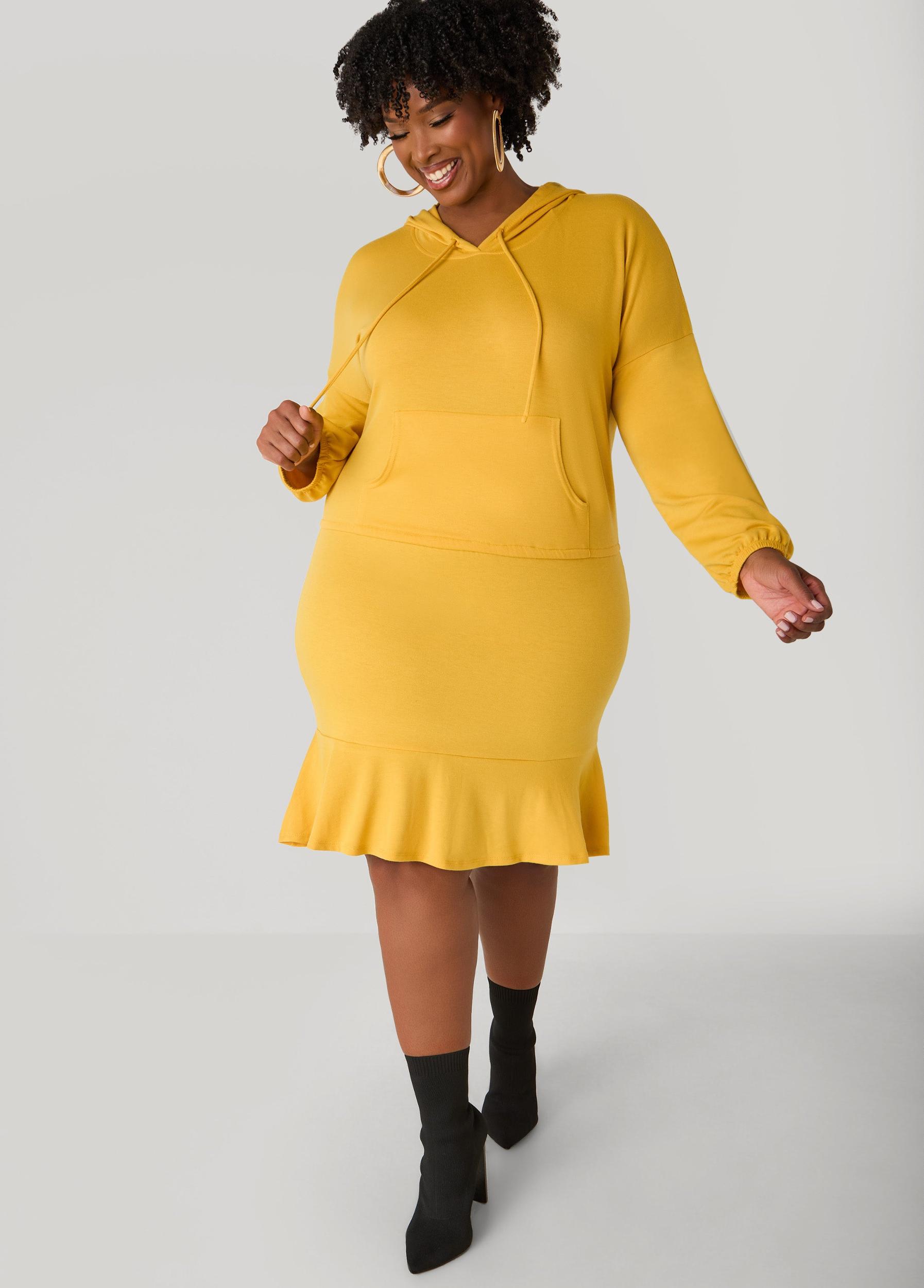 Plus Size Flounced French Terry Hoodie Dress Ashley Stewart Product Image