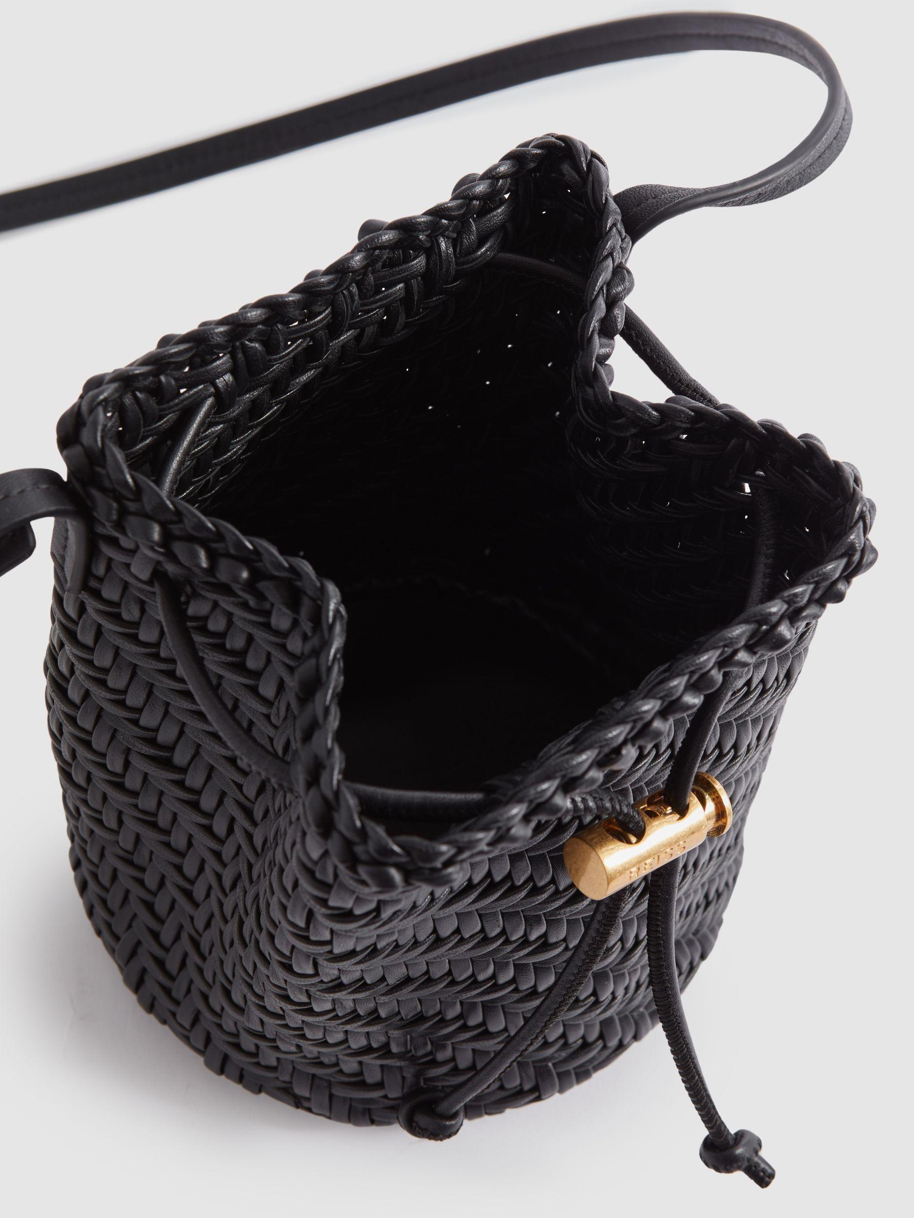 Woven Leather Bucket Bag in Black Product Image