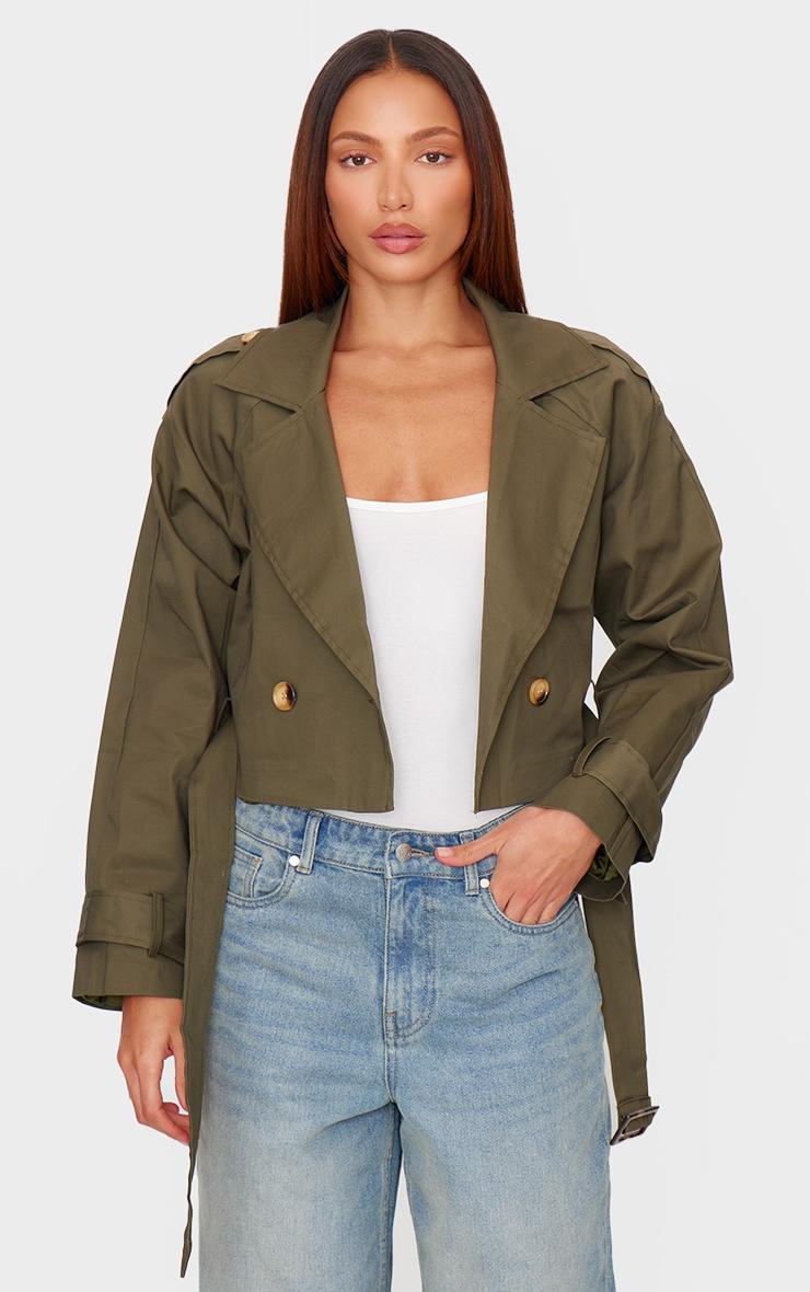 Khaki Cropped Trench Coat Product Image