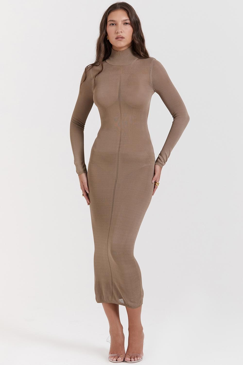 Roberta  tan knit midi dress Product Image