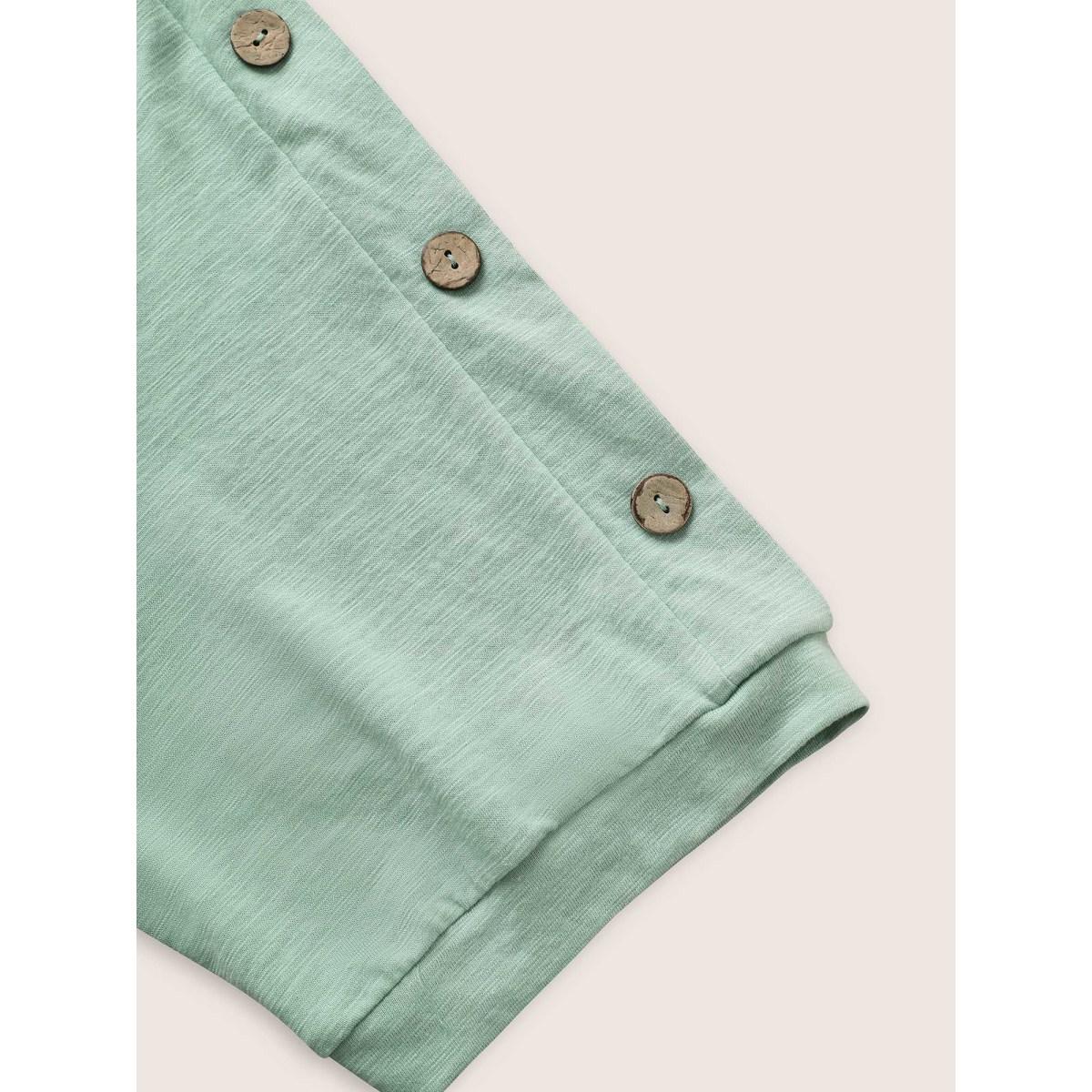 Plus Size Plain Button Detail Raglan Sleeve T-shirt Mint Women Casual Non Plain Non Everyday T-shirts BloomChic 12/L Product Image