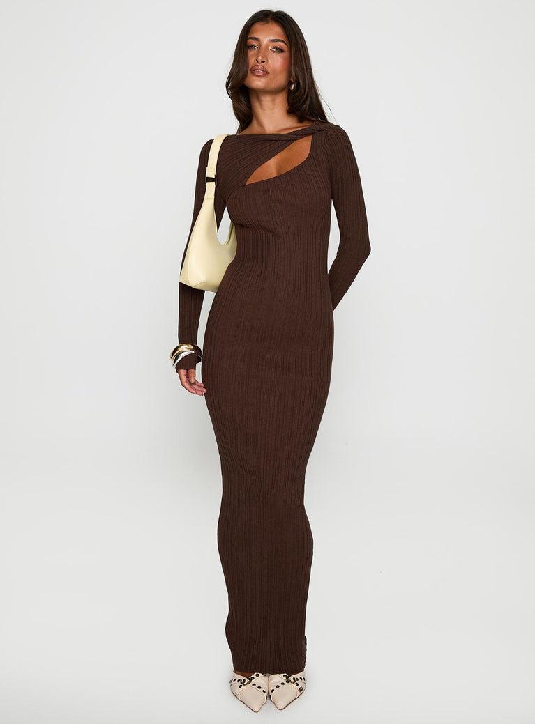 Gyselle Long Sleeve Maxi Dress Brown Product Image