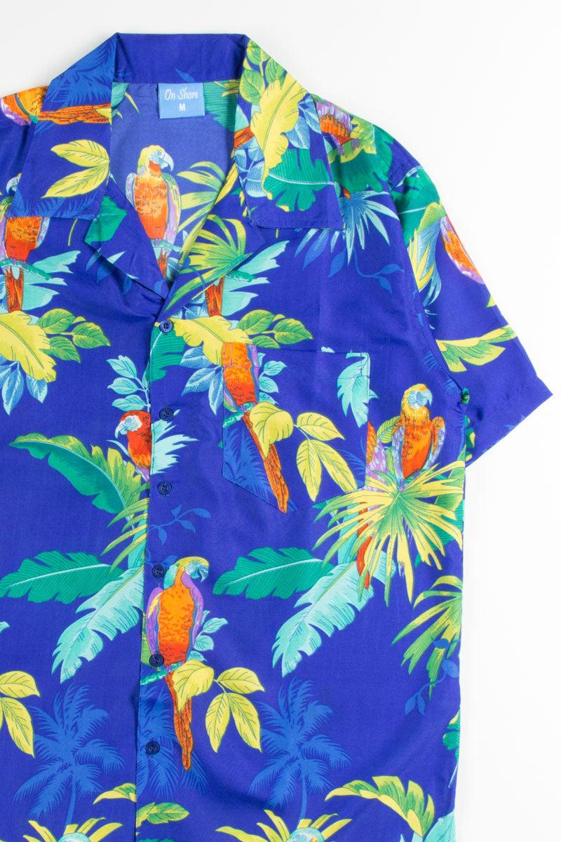 Blue Contrast Colored Parrots Hawaiian Shirt Product Image
