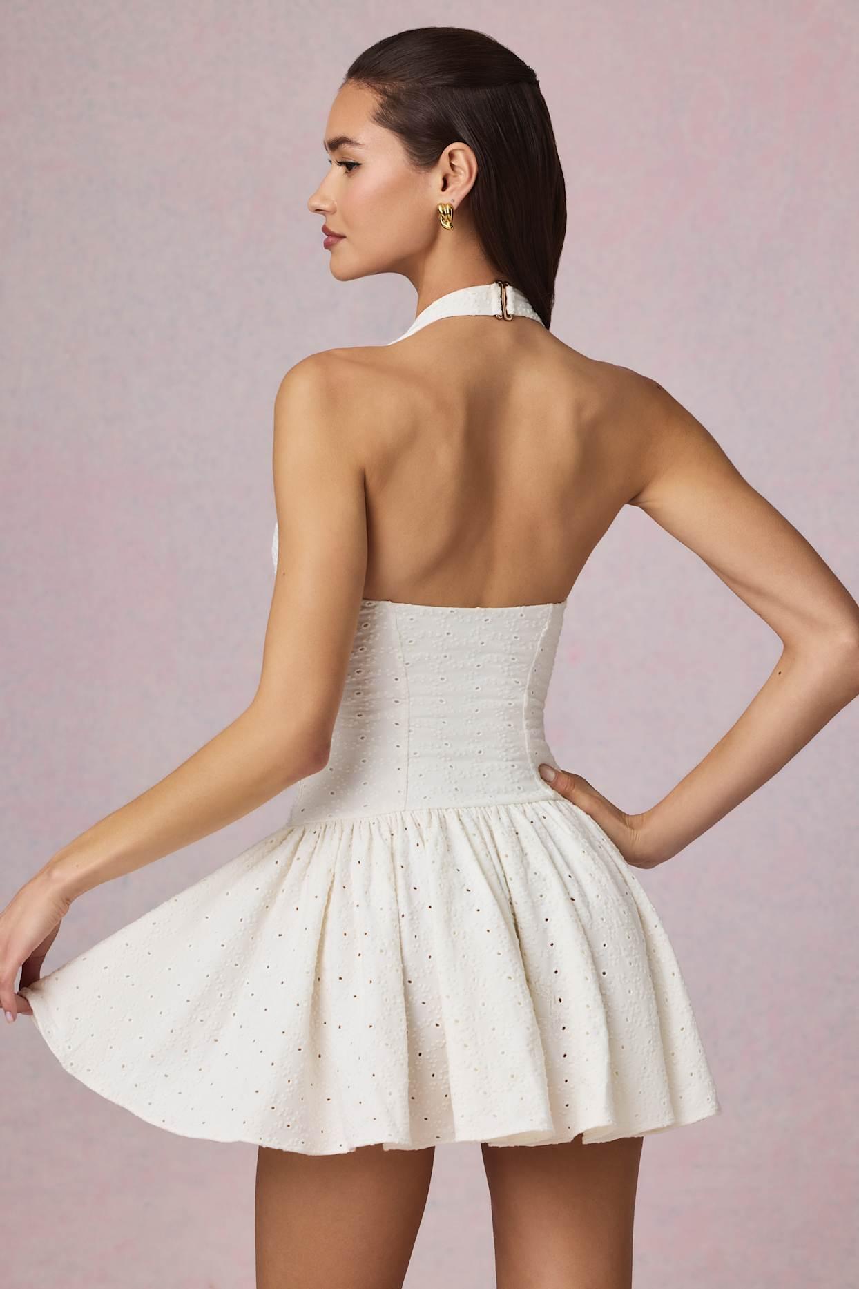 Broderie Anglaise Halterneck Mini Dress in White Product Image