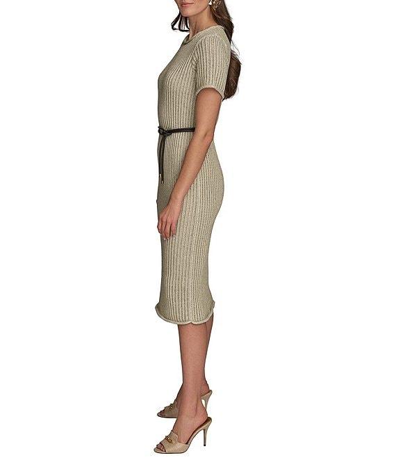 Donna Karan Short Sleeve Boat Neck Knit Sheath Midi Dress Product Image