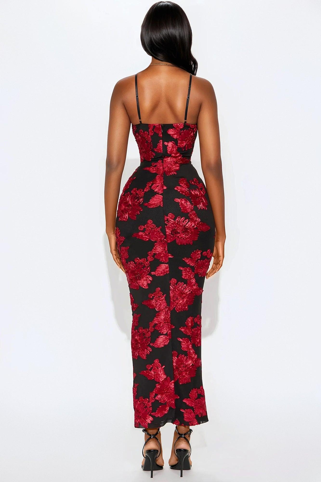 Kat Floral Maxi Dress - Black/Red Product Image