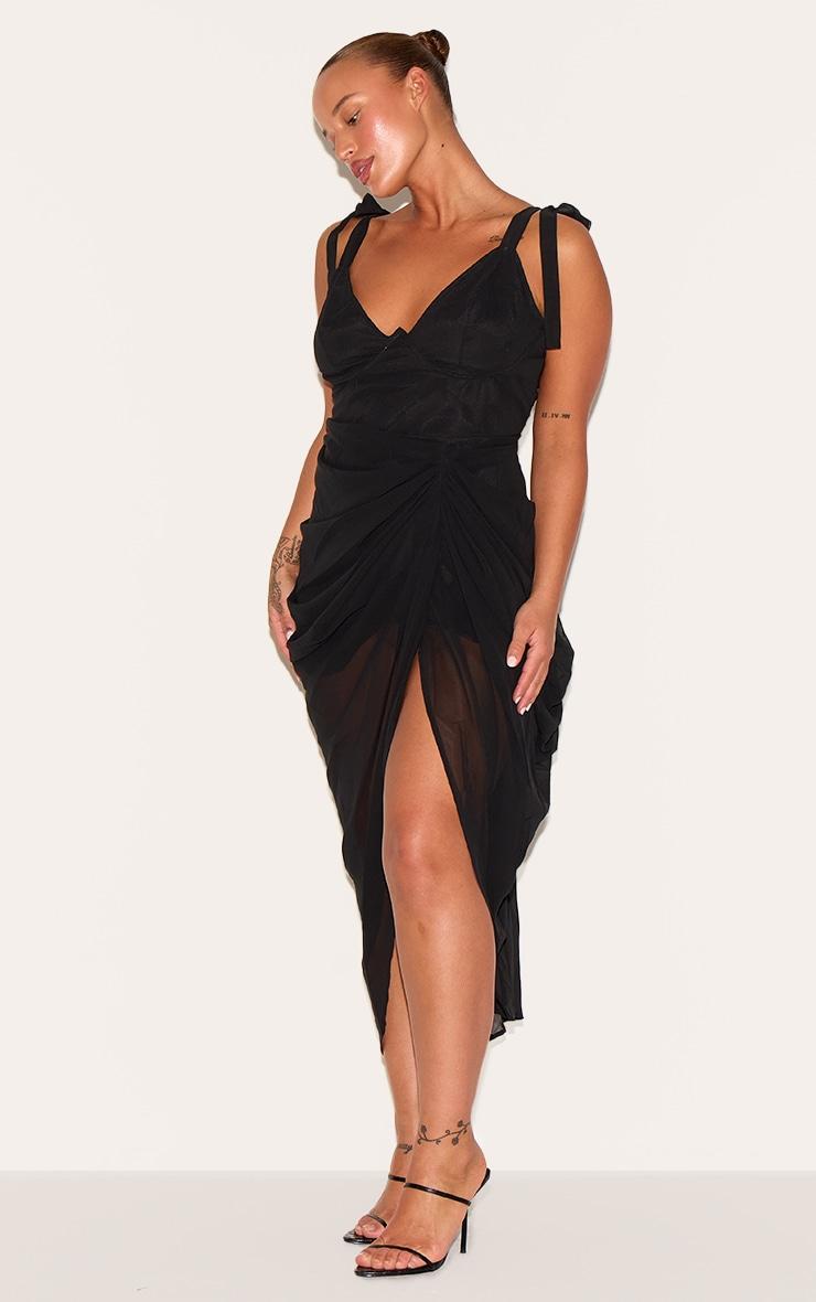 Plus Black Underwire Detail Draped Midi Dress Product Image