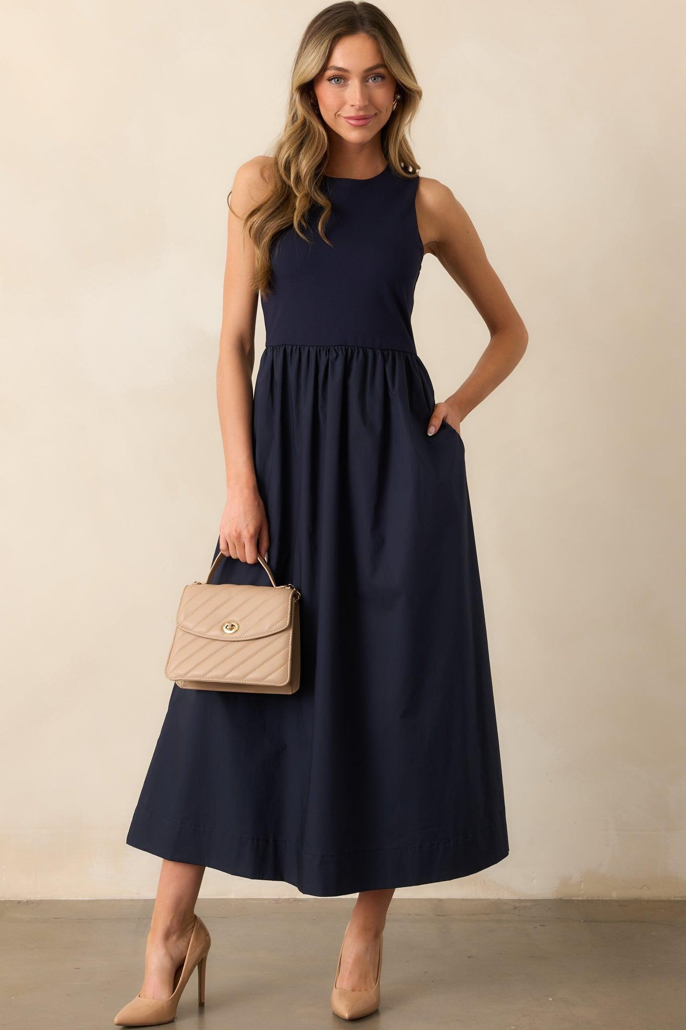 A World Full Of Wonder Navy Sleeveless Maxi Dress Product Image
