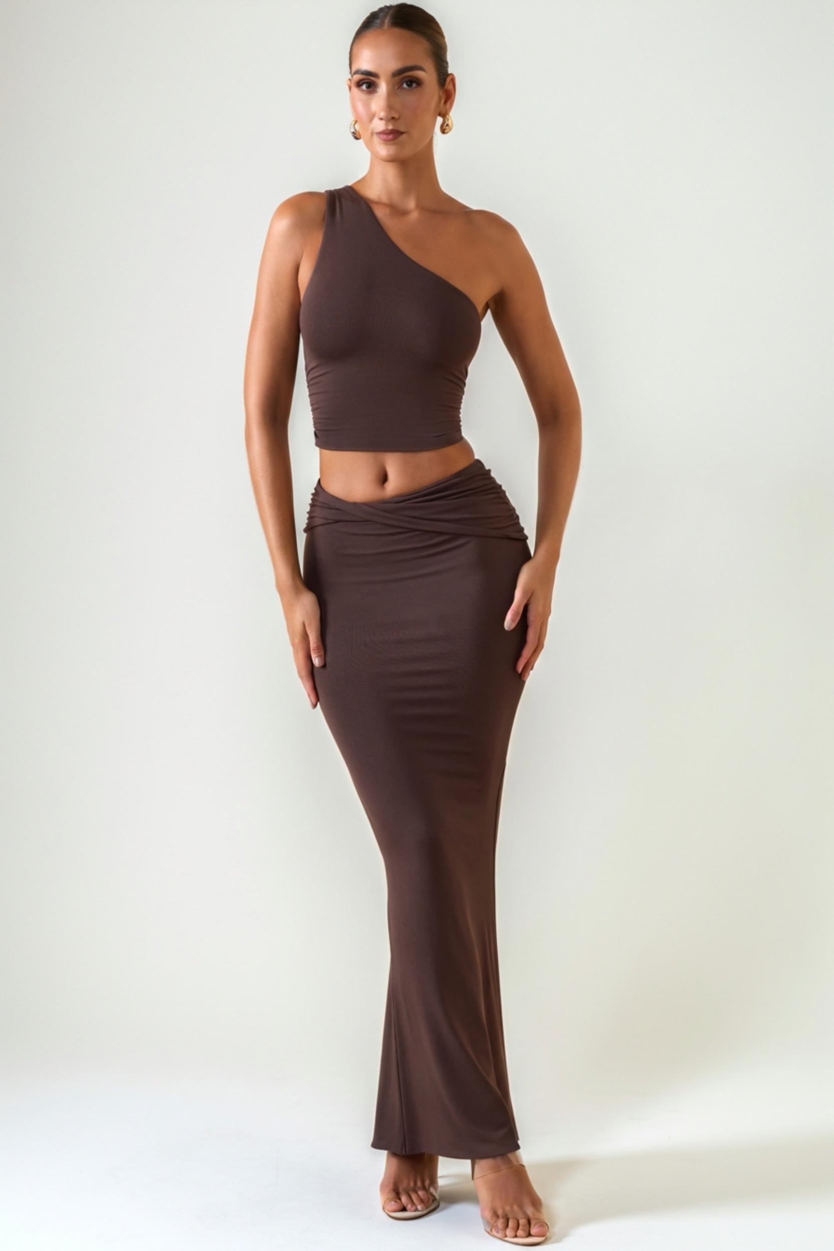 Modal Twist-Front Maxi Skirt in Chocolate Brown Product Image