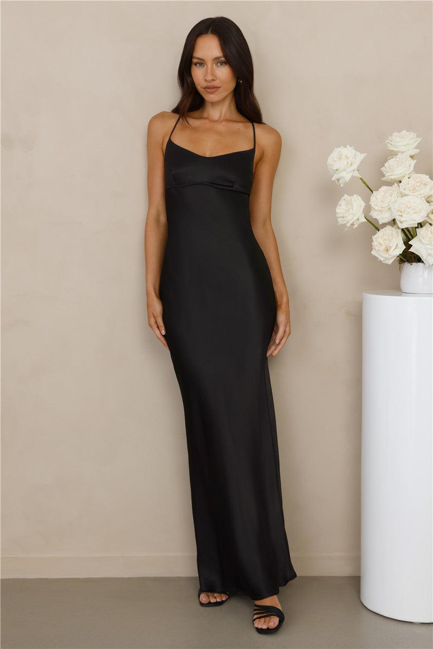 The Samara Satin Maxi Dress Black Product Image