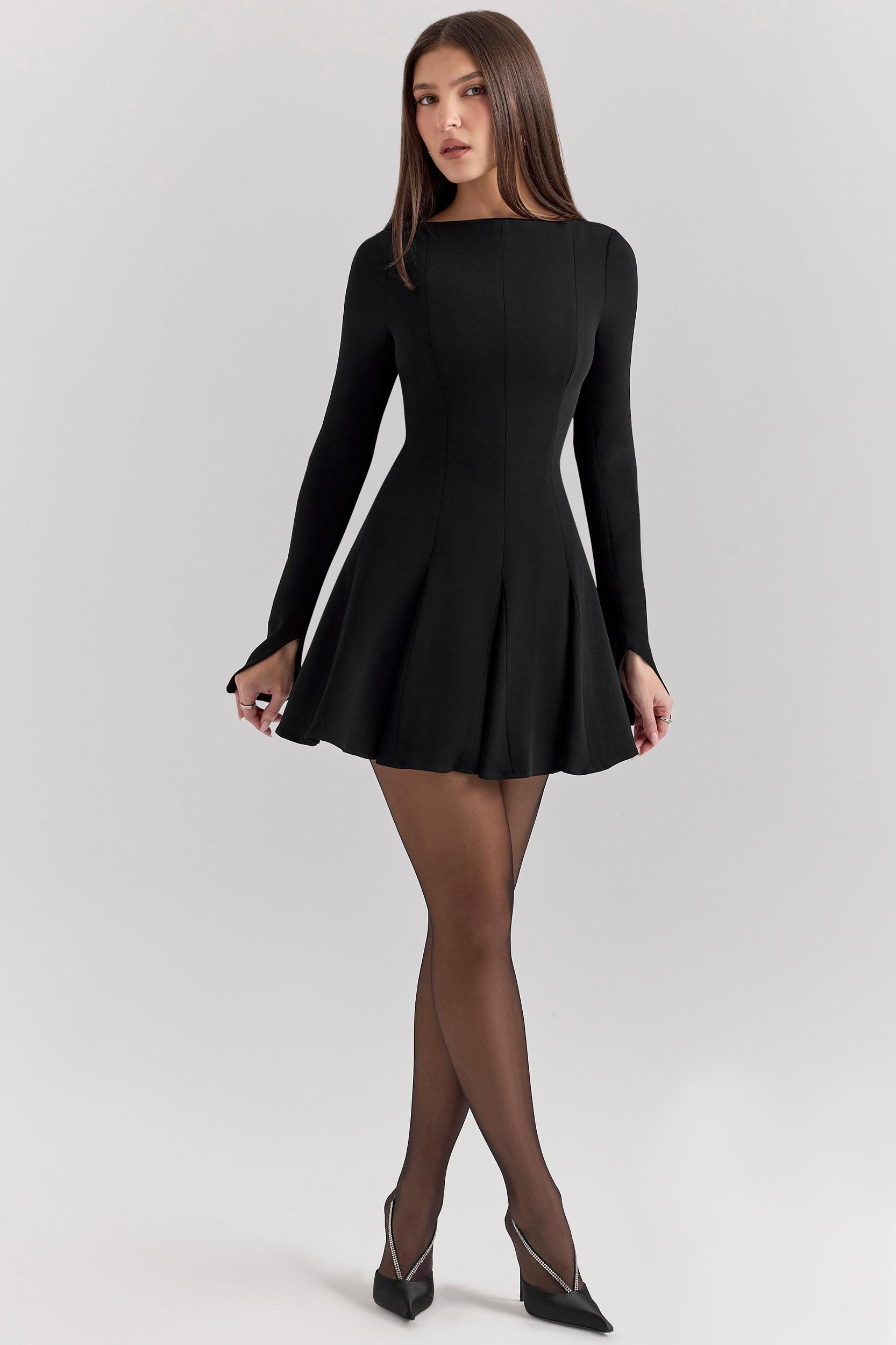 Francesca  black stretch crepe godet mini dress Product Image