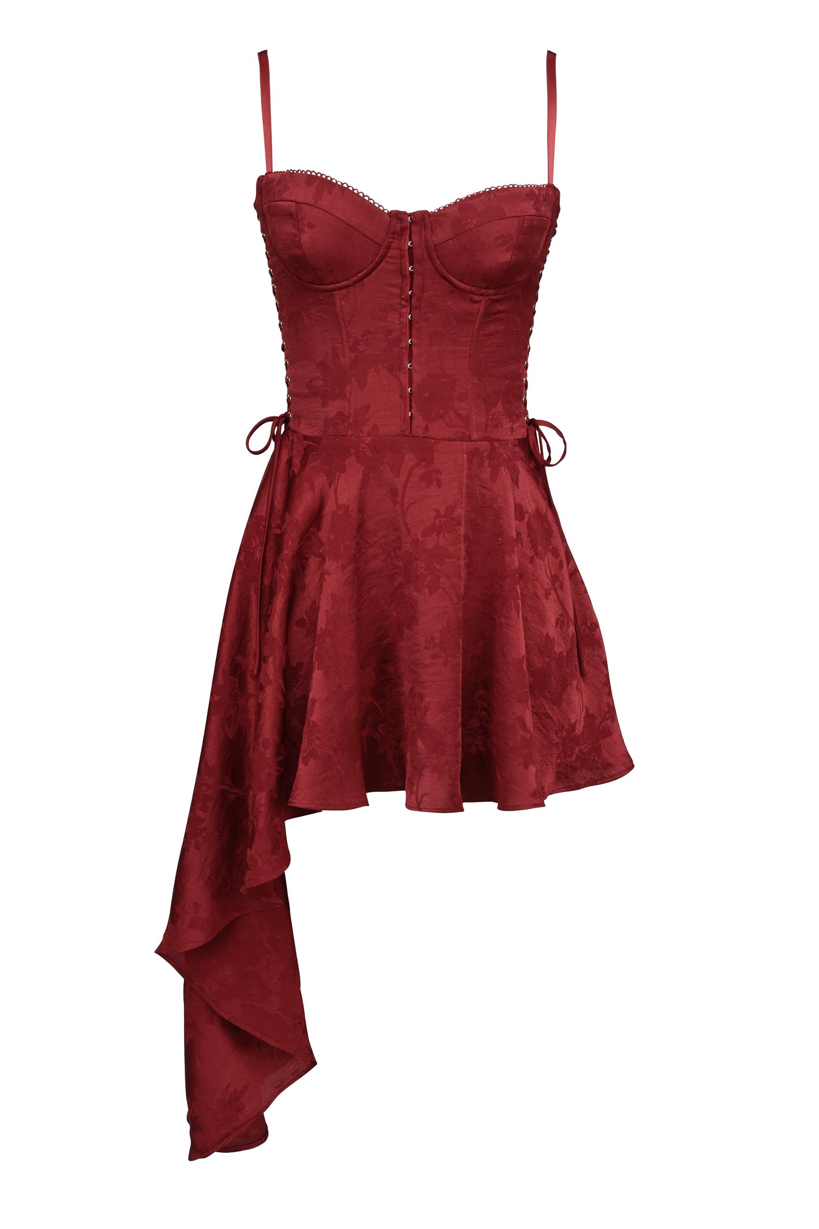 Lola  wine jacquard satin draped mini dress Product Image