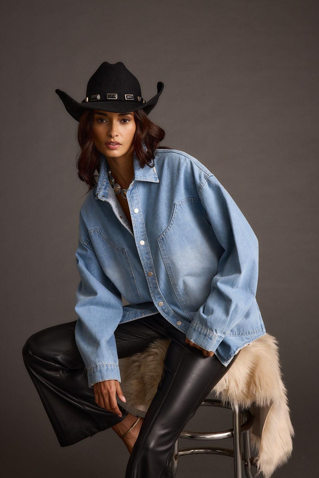 Rocky Light Denim Button Down Top Product Image