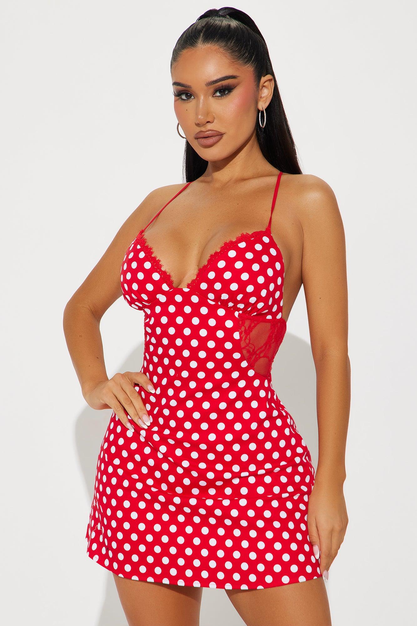 Back To Love Polka Dot Micro Mini Dress - Red Product Image