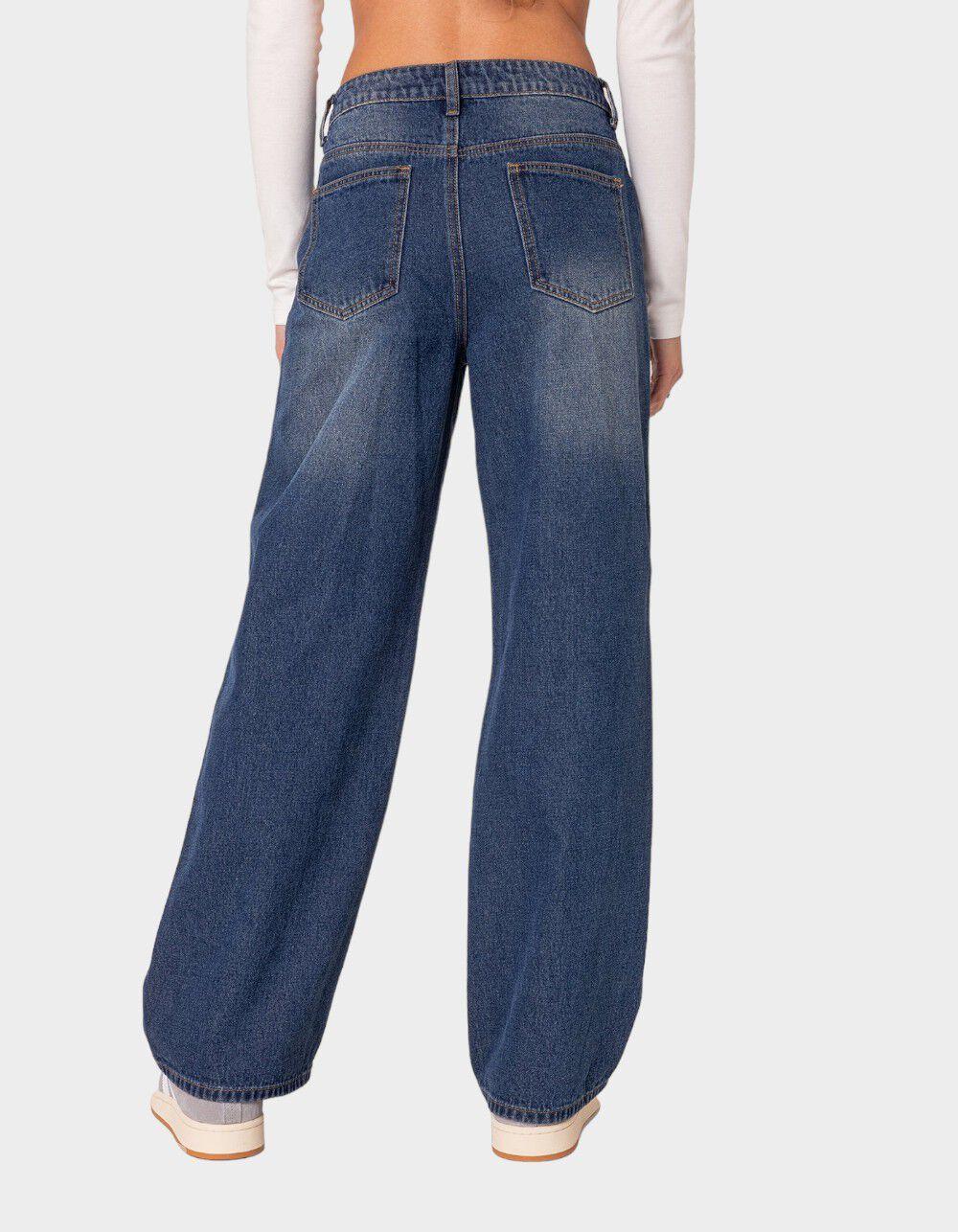 EDIKTED Karie Relaxed Mid Rise Jeans - DARK BLUE Product Image