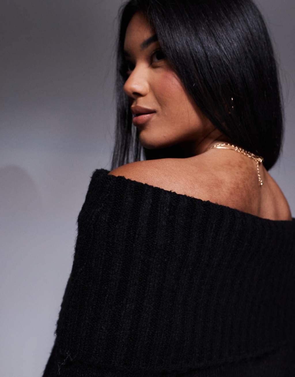 ASOS DESIGN off the shoulder sweater in black Product Image